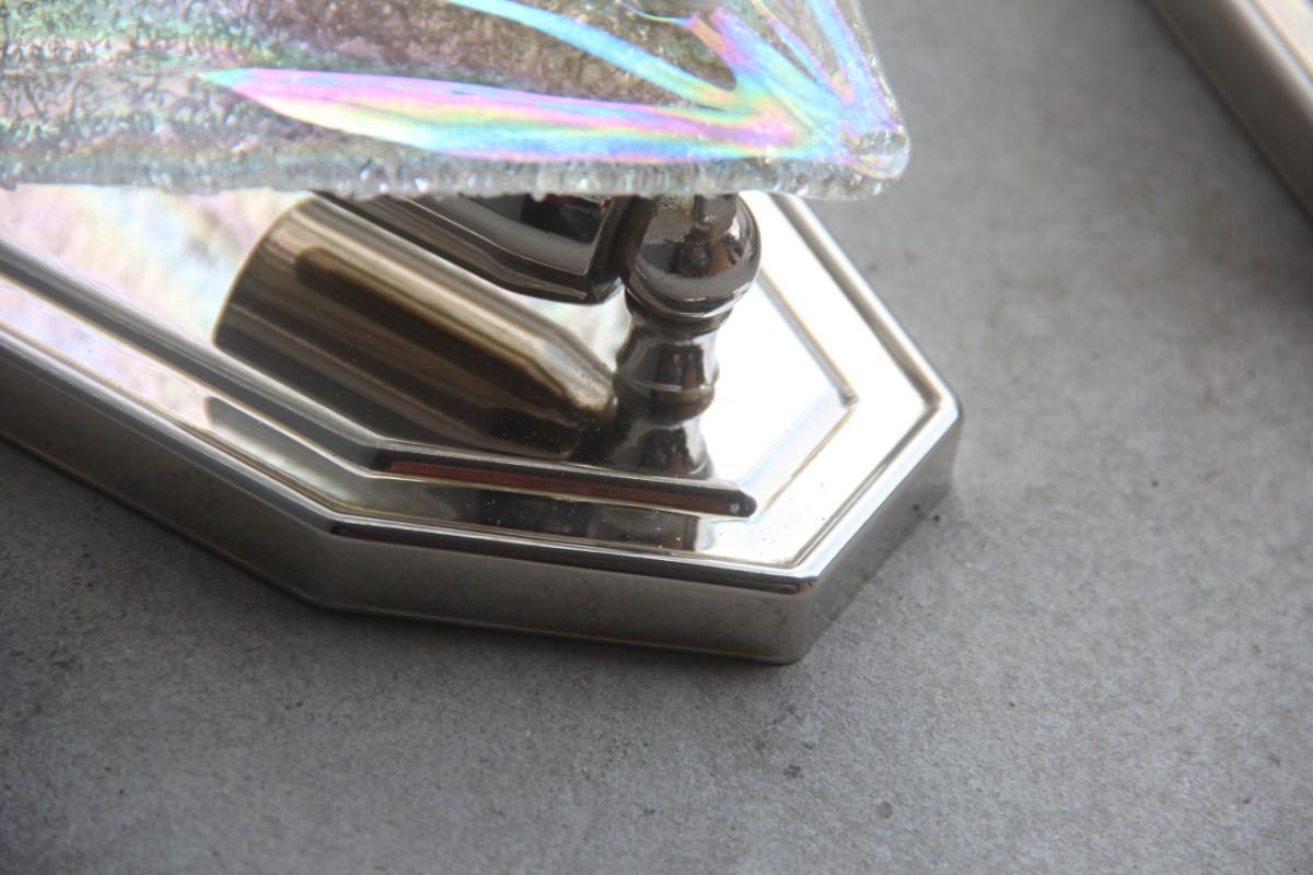 Late 20th Century Pair of Murano Glass Sconces, 1970s Italian Design Metal Chrome
