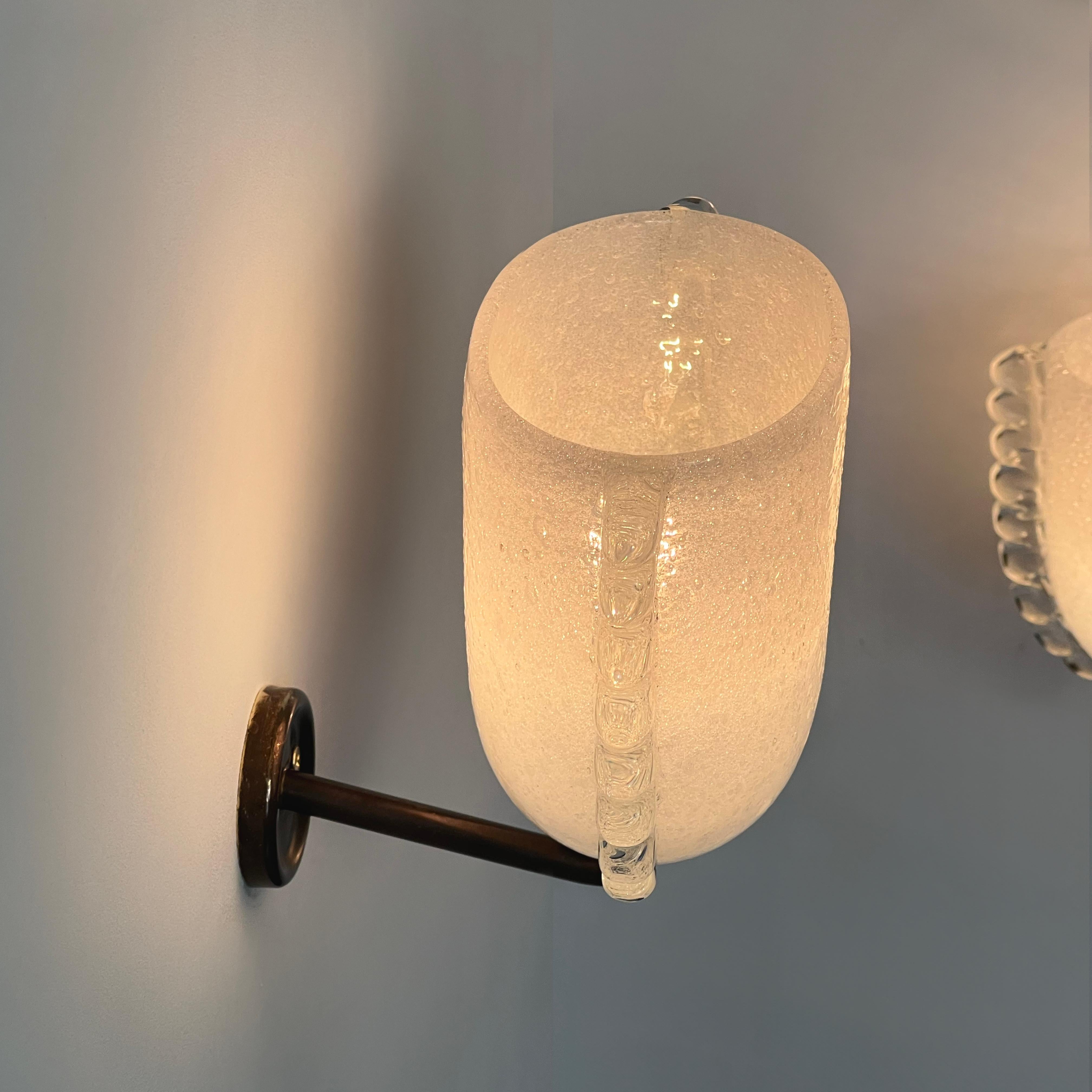 Mid-20th Century Pair of Murano glass sconces, attributed to Carlo Scarpa. Italy, 1930/40s
