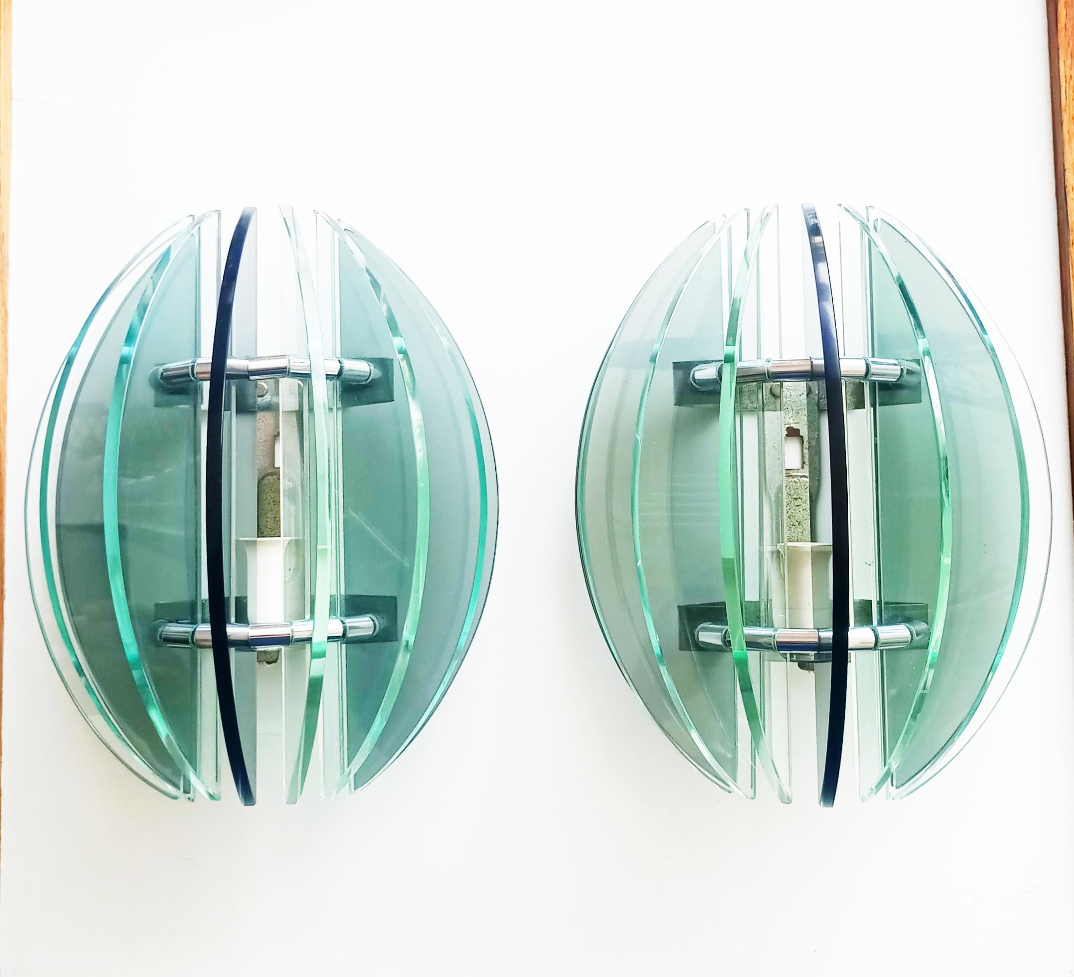 20th Century Pair of Murano Glass Sconces Attributed to Fontana Arte, Italy, 1960s For Sale