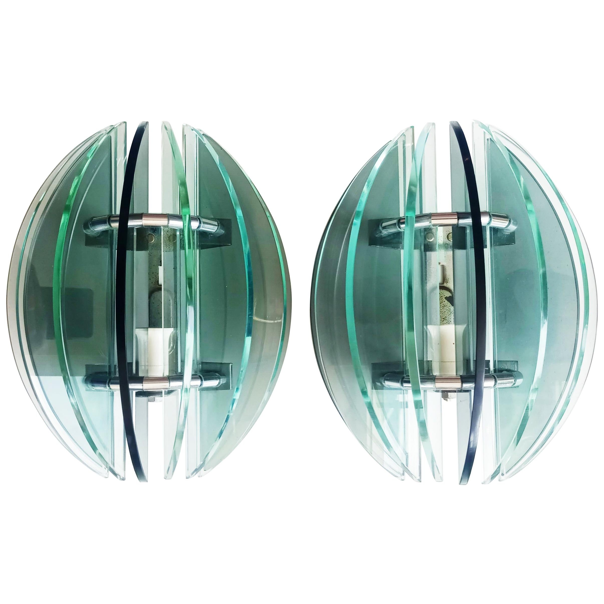 Pair of Murano Glass Sconces Attributed to Fontana Arte, Italy, 1960s For Sale