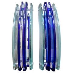 Pair of Murano Glass Sconces, Blue and Frosted Glass by Veca