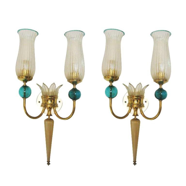 Pair of Murano Glass Sconces by Andre Arbus for Veronese For Sale
