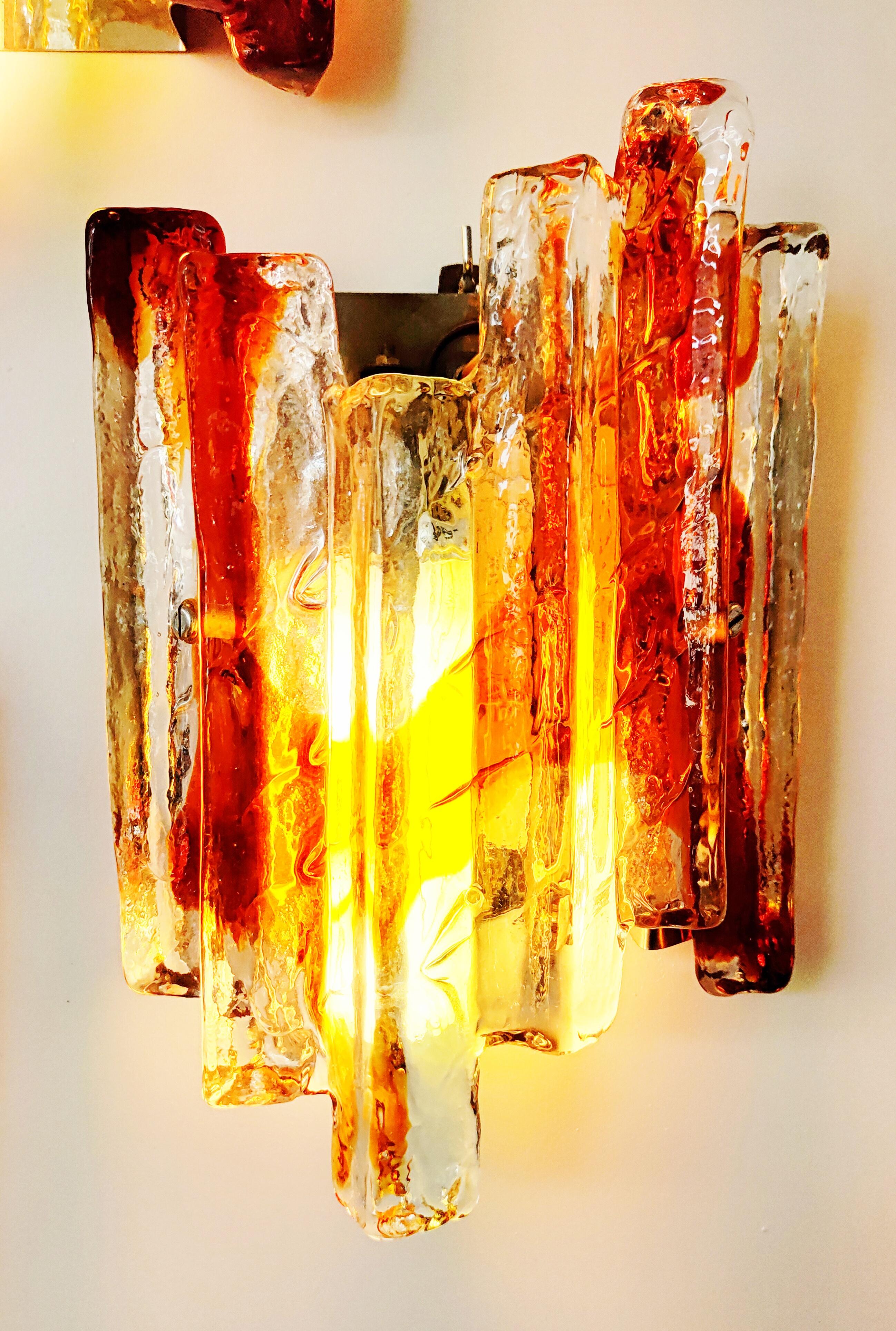 20th Century Pair of Murano Glass Sconces by Carlo Nason for Mazzega, Italy, 1960s For Sale