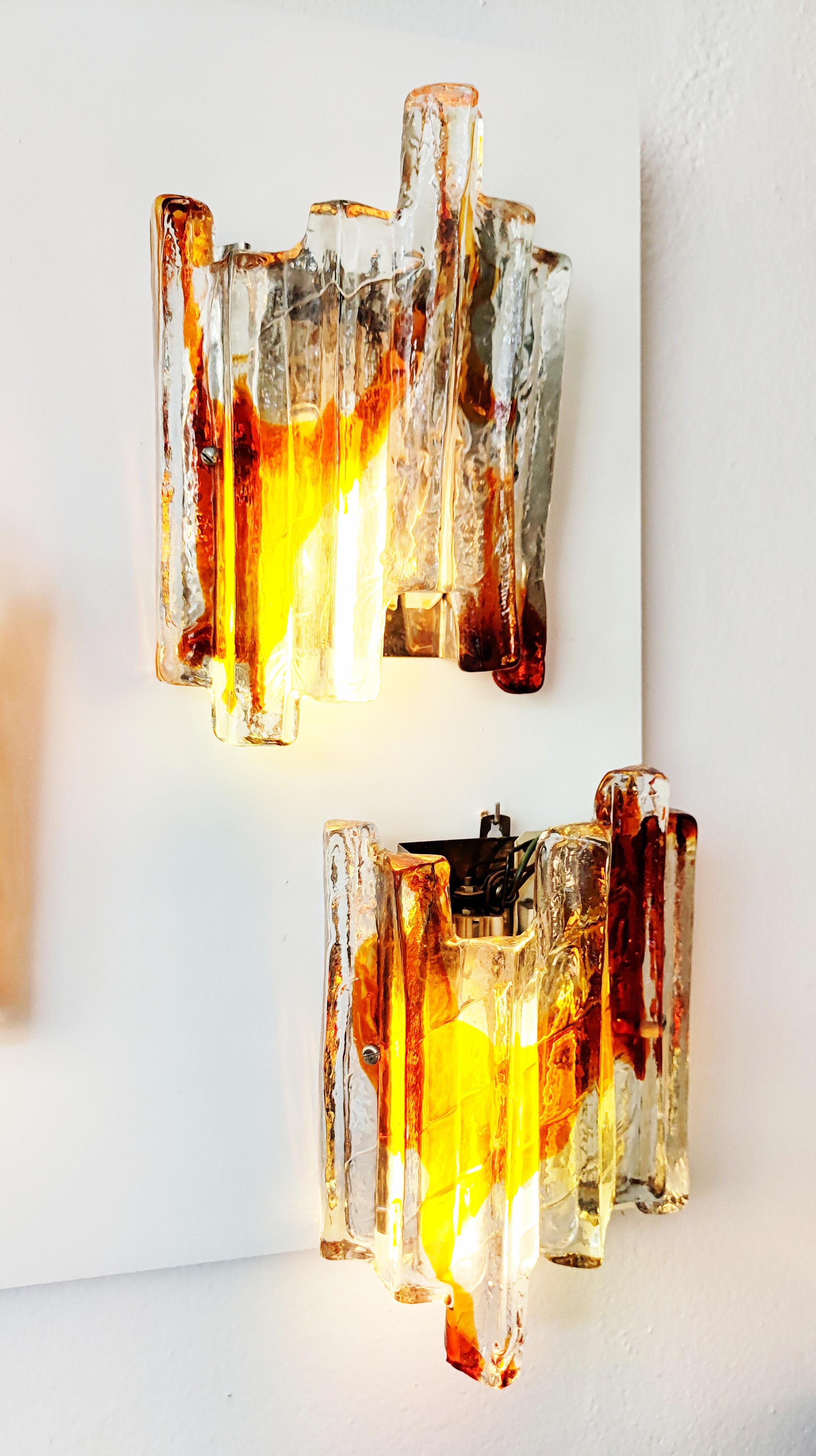 Pair of Murano Glass Sconces by Carlo Nason for Mazzega, Italy, 1960s For Sale 1