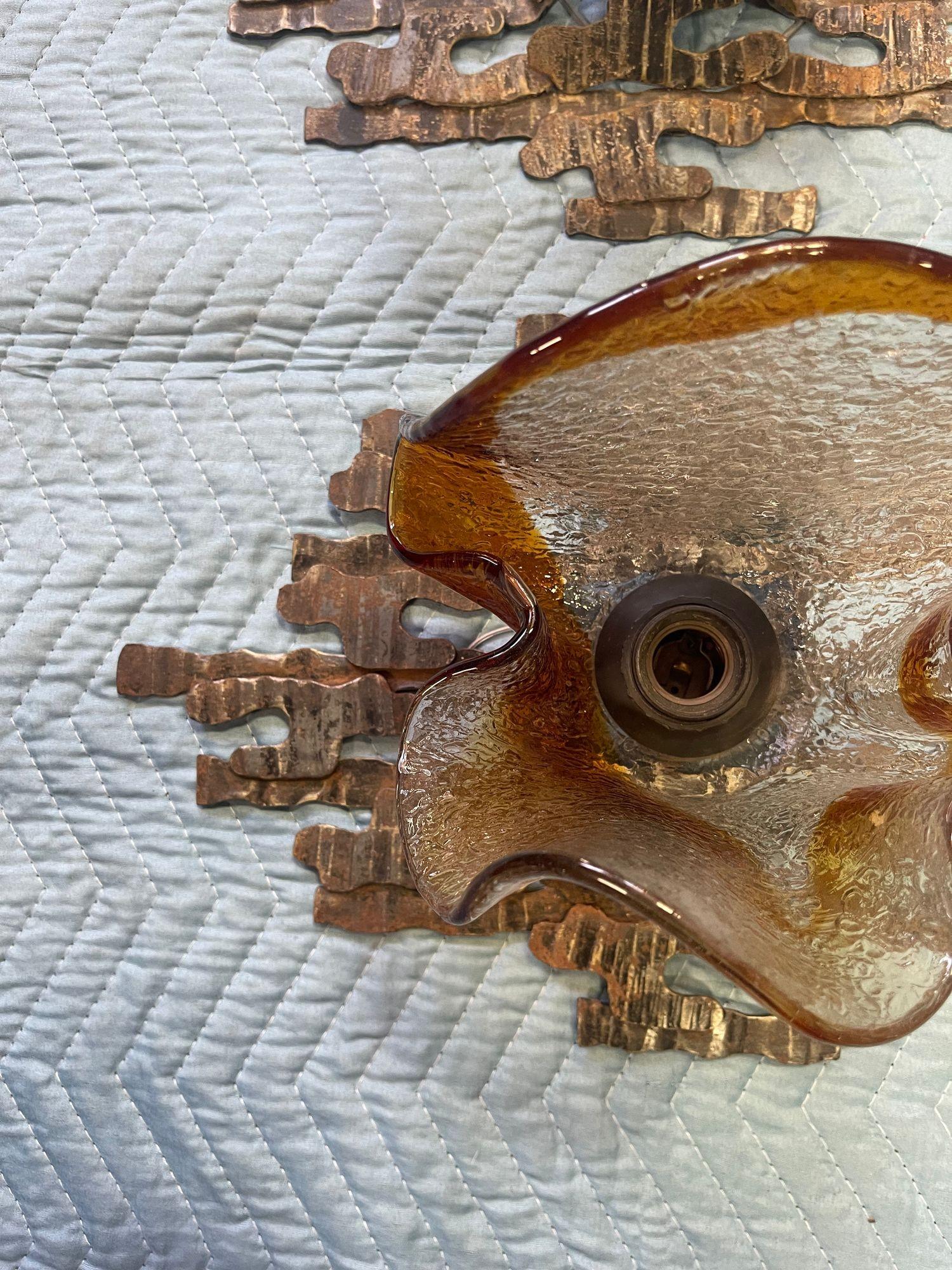 Pair of Murano Glass Sconces by Mazzega on Brutalist Metal Frames. Italy, 1970's For Sale 9