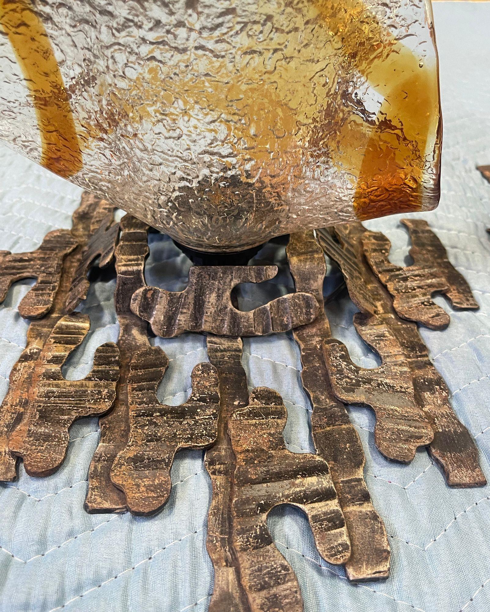 Pair of Murano Glass Sconces by Mazzega on Brutalist Metal Frames. Italy, 1970's For Sale 10