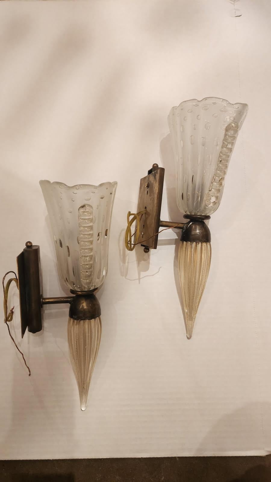 Pair of Murano Glass Sconces For Sale 4