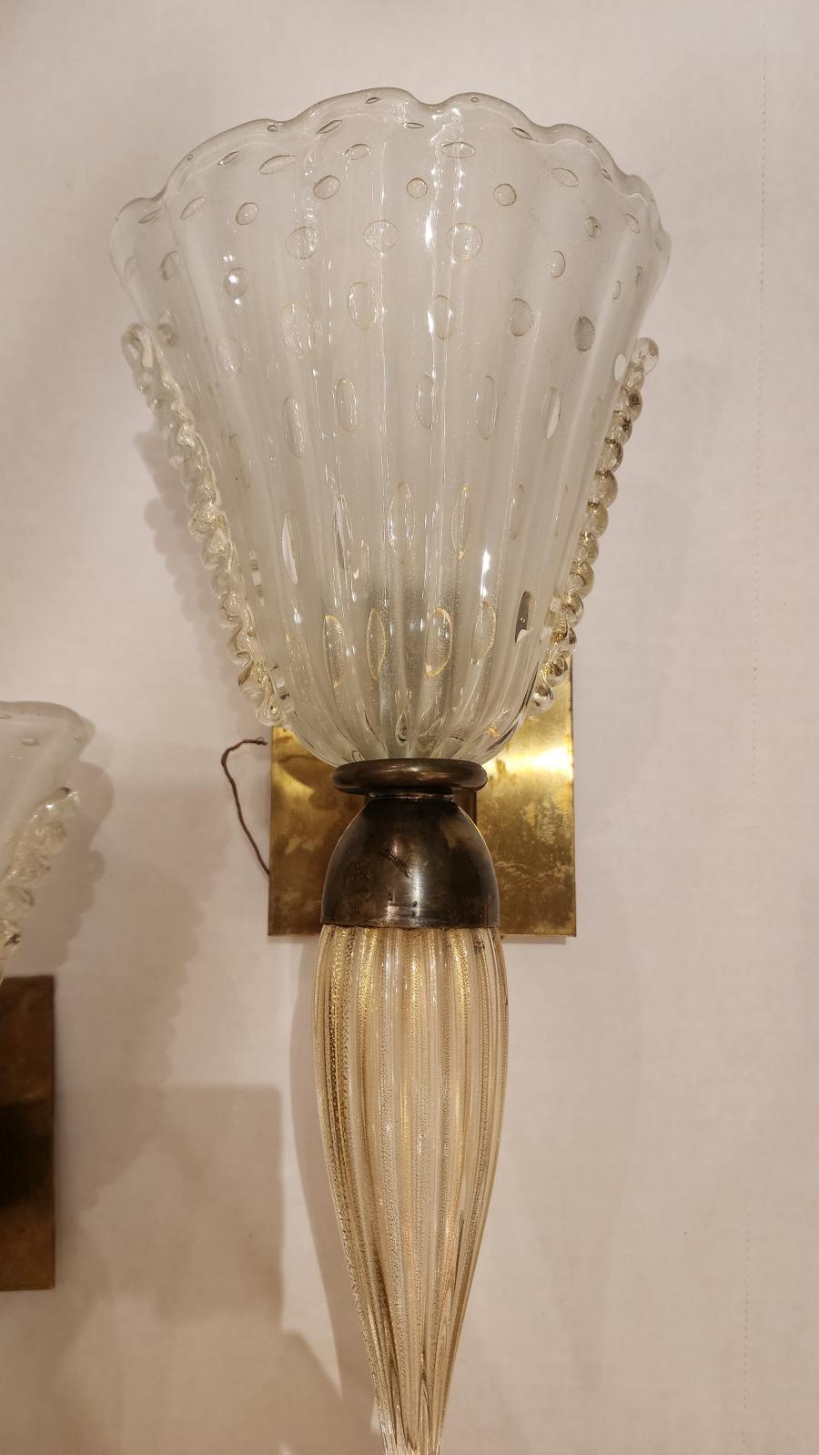 Mid-Century Modern Pair of Murano Glass Sconces For Sale
