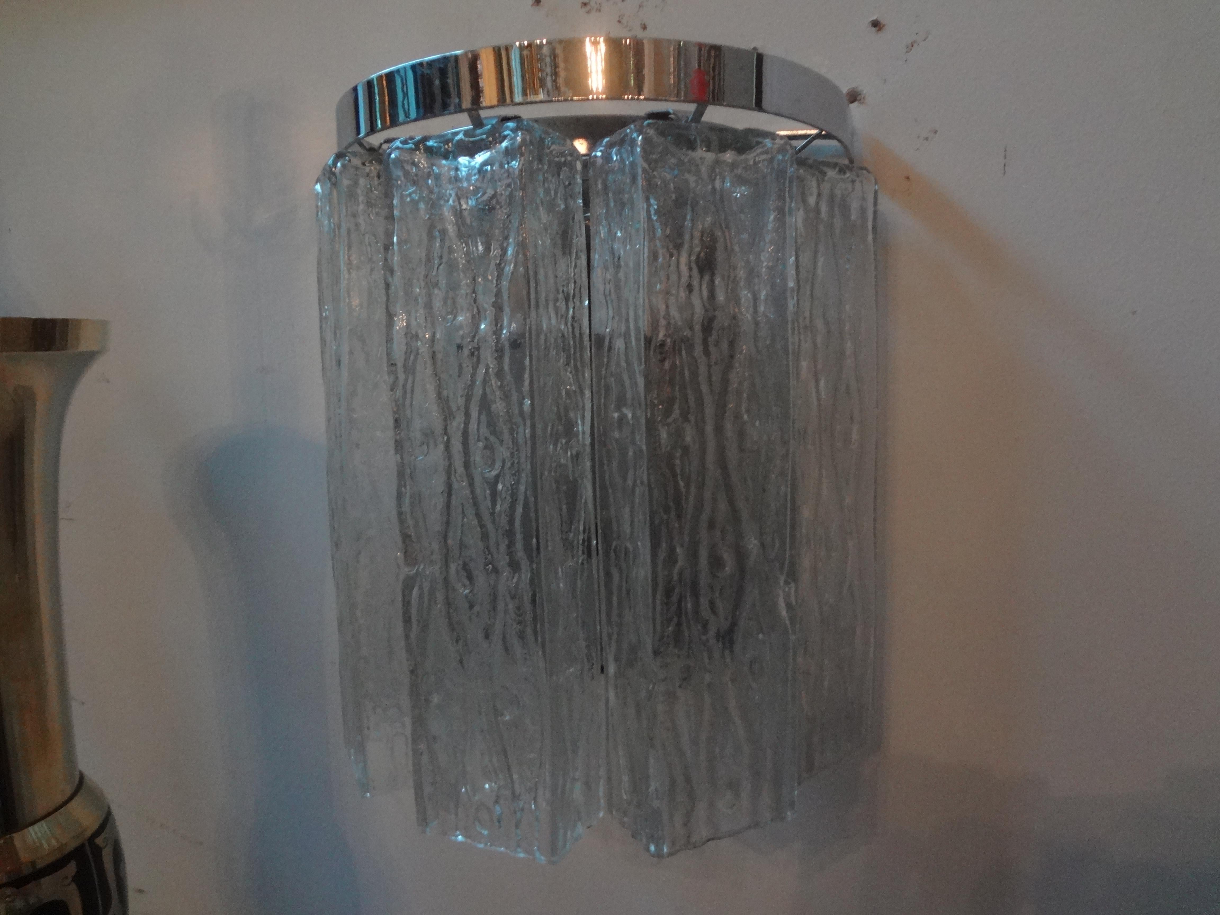 Mid-Century Modern Pair of Murano Glass Sconces For Sale