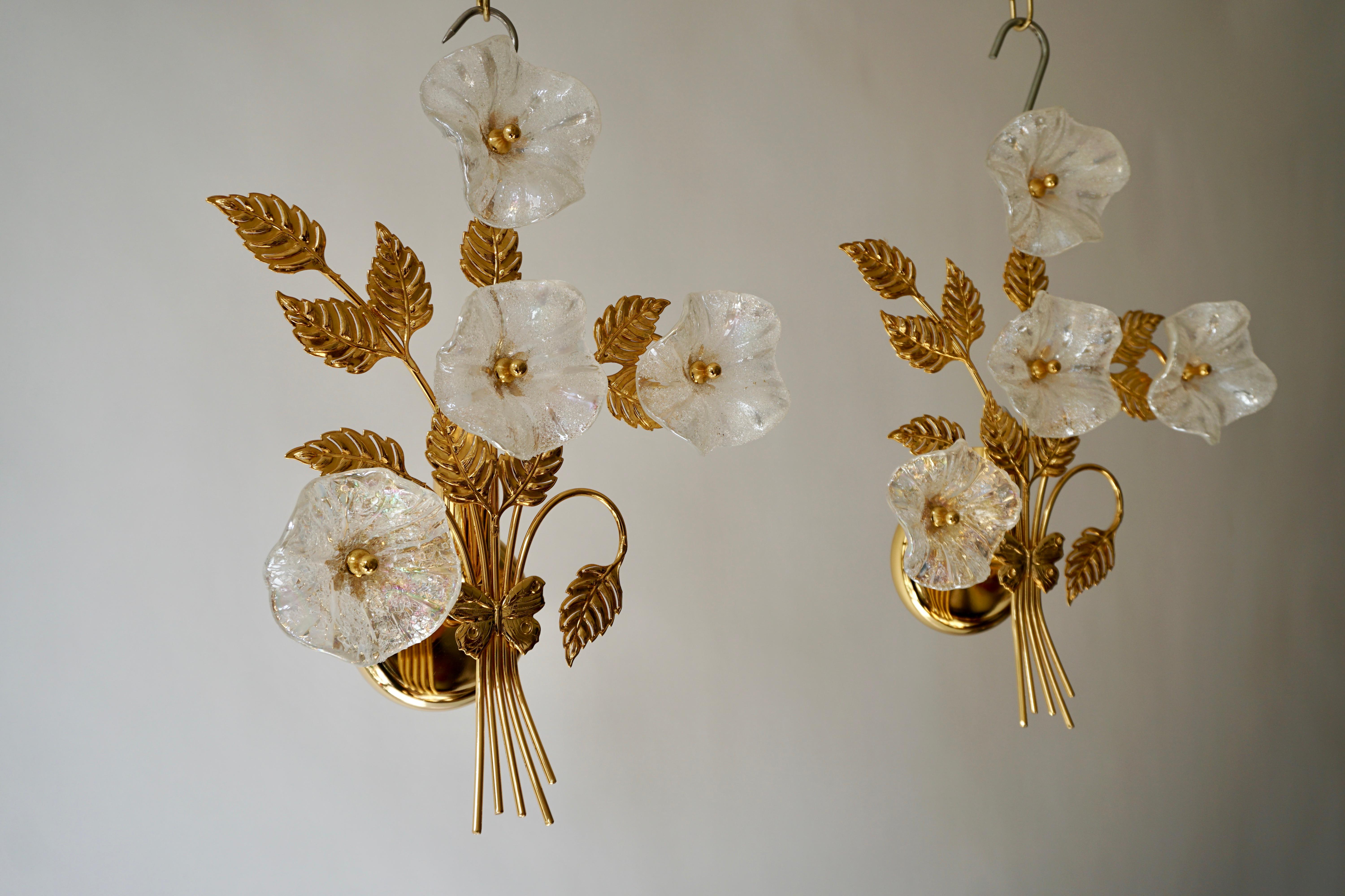 Hollywood Regency Pair of Murano Glass Sconces