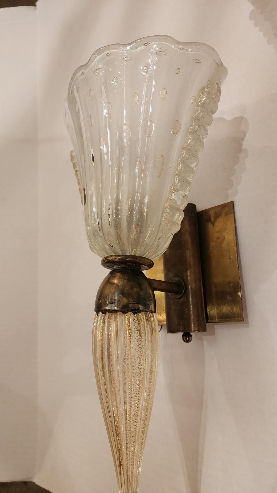 Italian Pair of Murano Glass Sconces For Sale