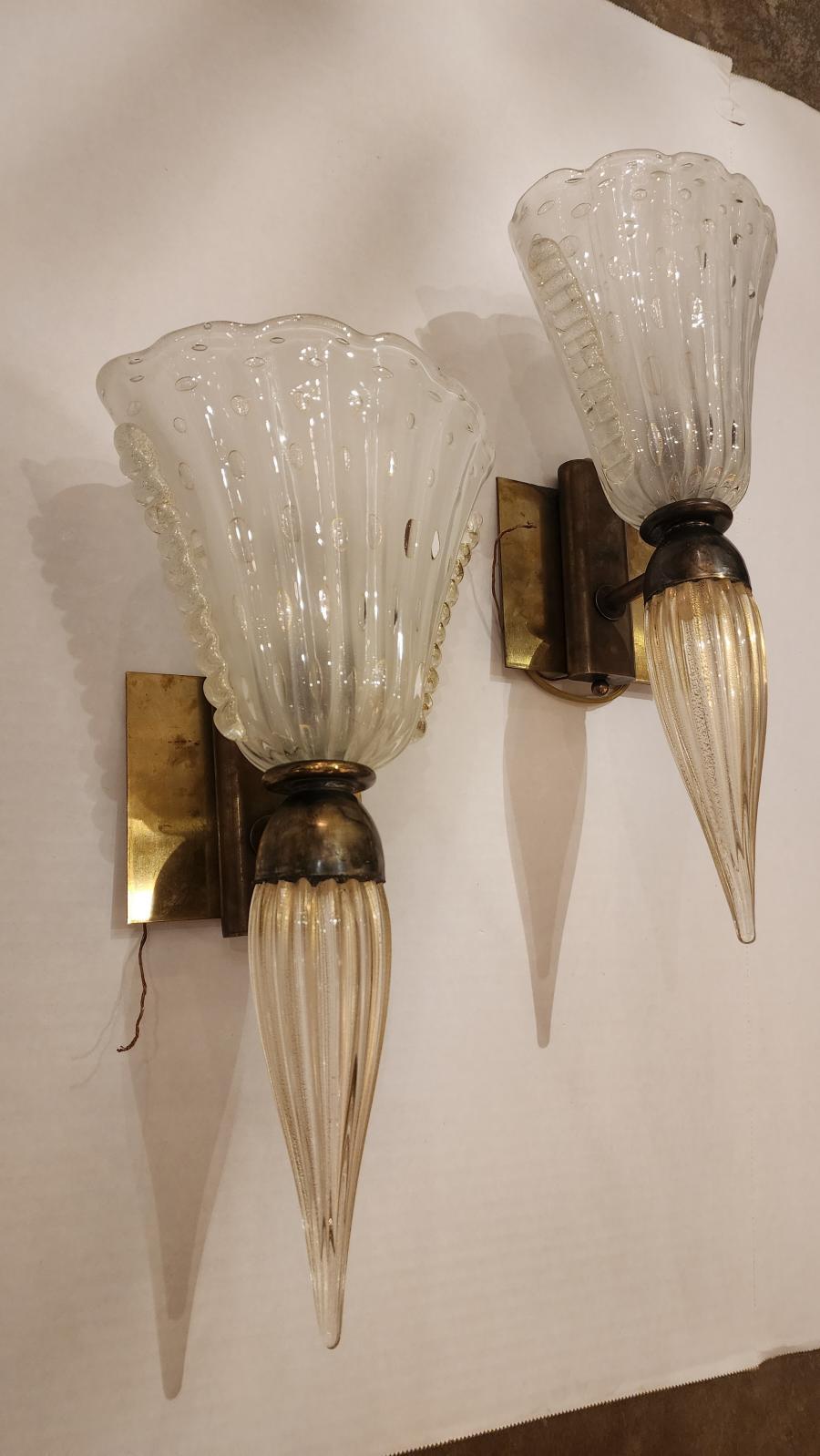 20th Century Pair of Murano Glass Sconces For Sale