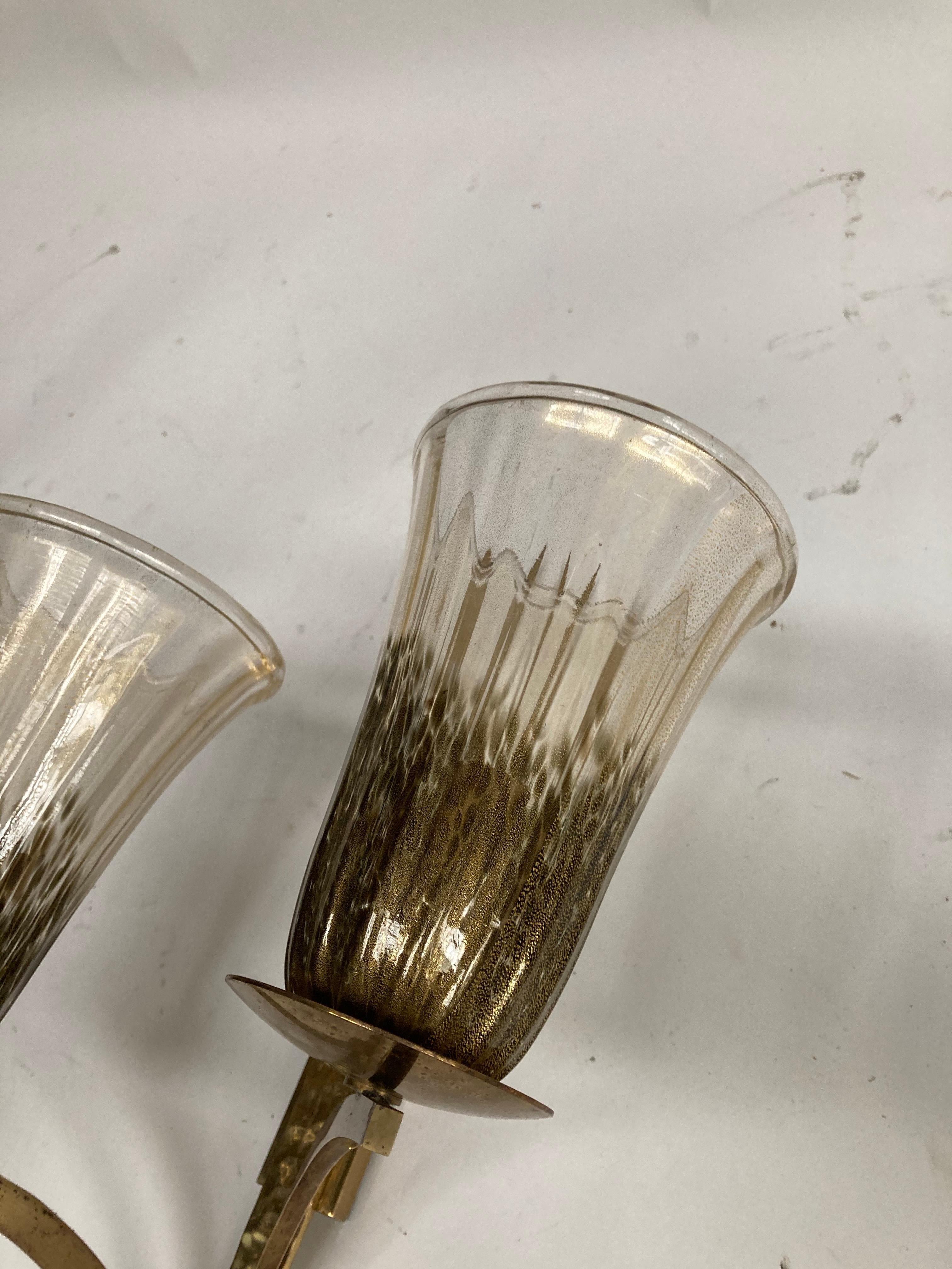 Bronze Pair of Murano Glass Sconces For Sale