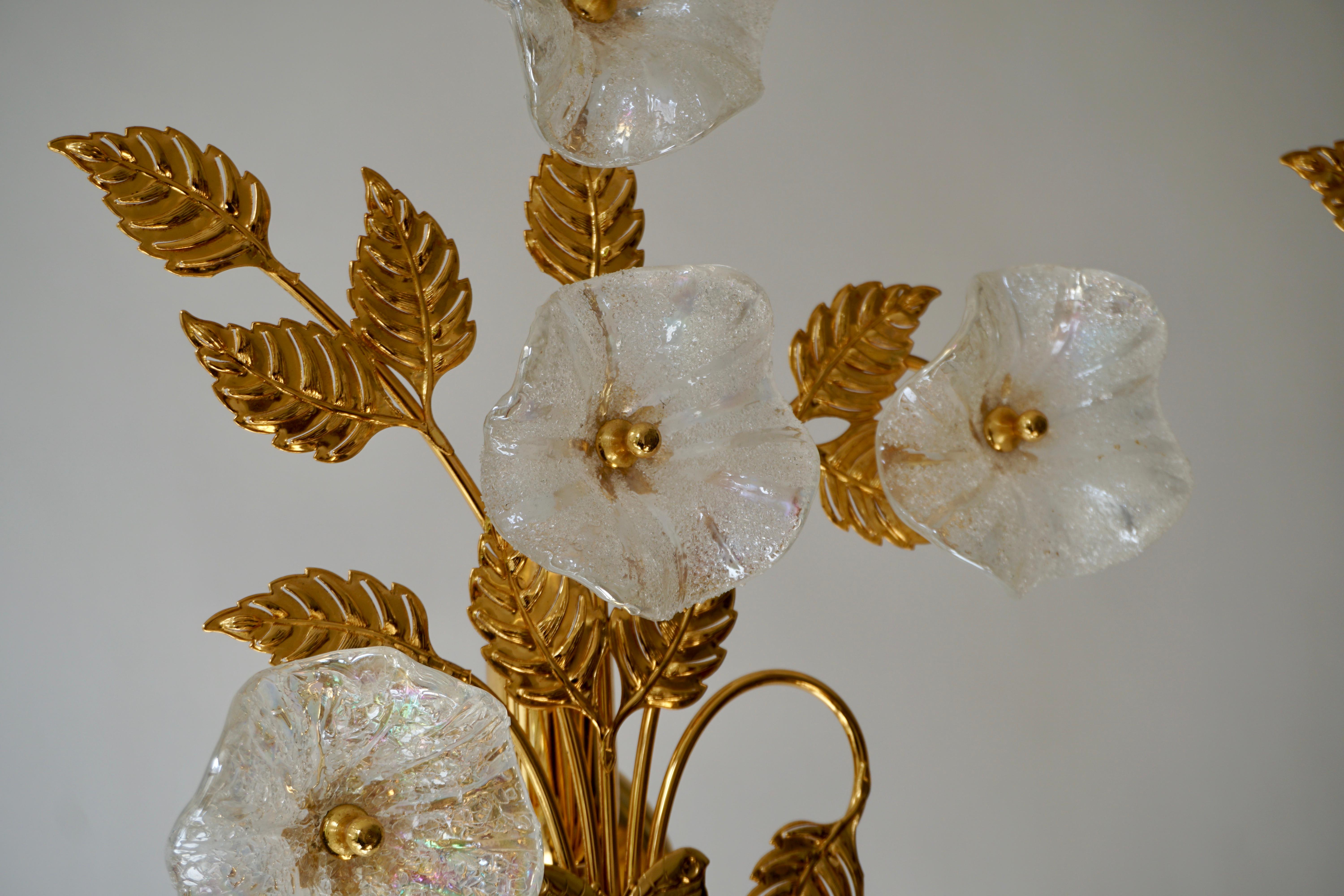 Brass Pair of Murano Glass Sconces