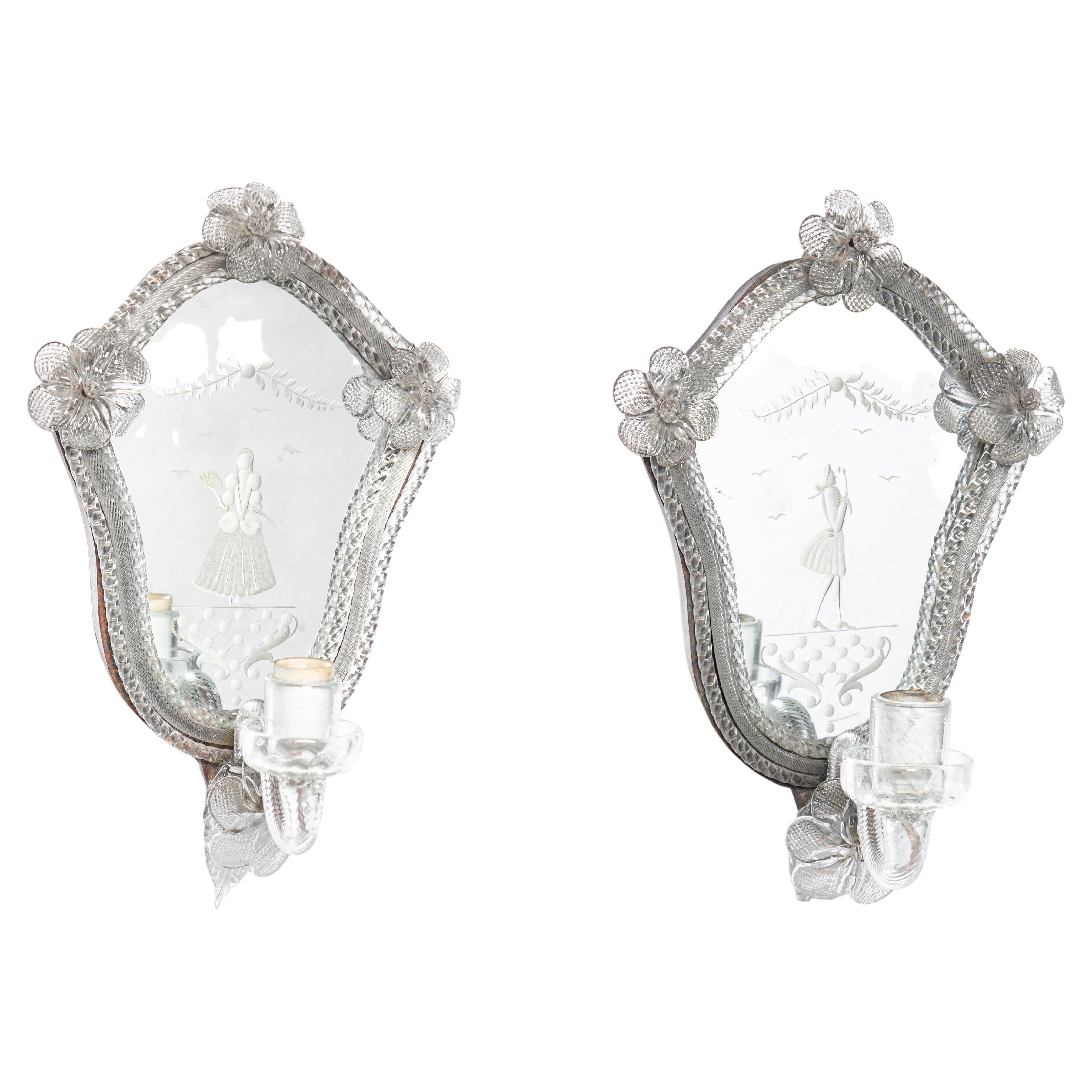 Pair of Murano Glass Sconces, Italy, Early 20th Century For Sale