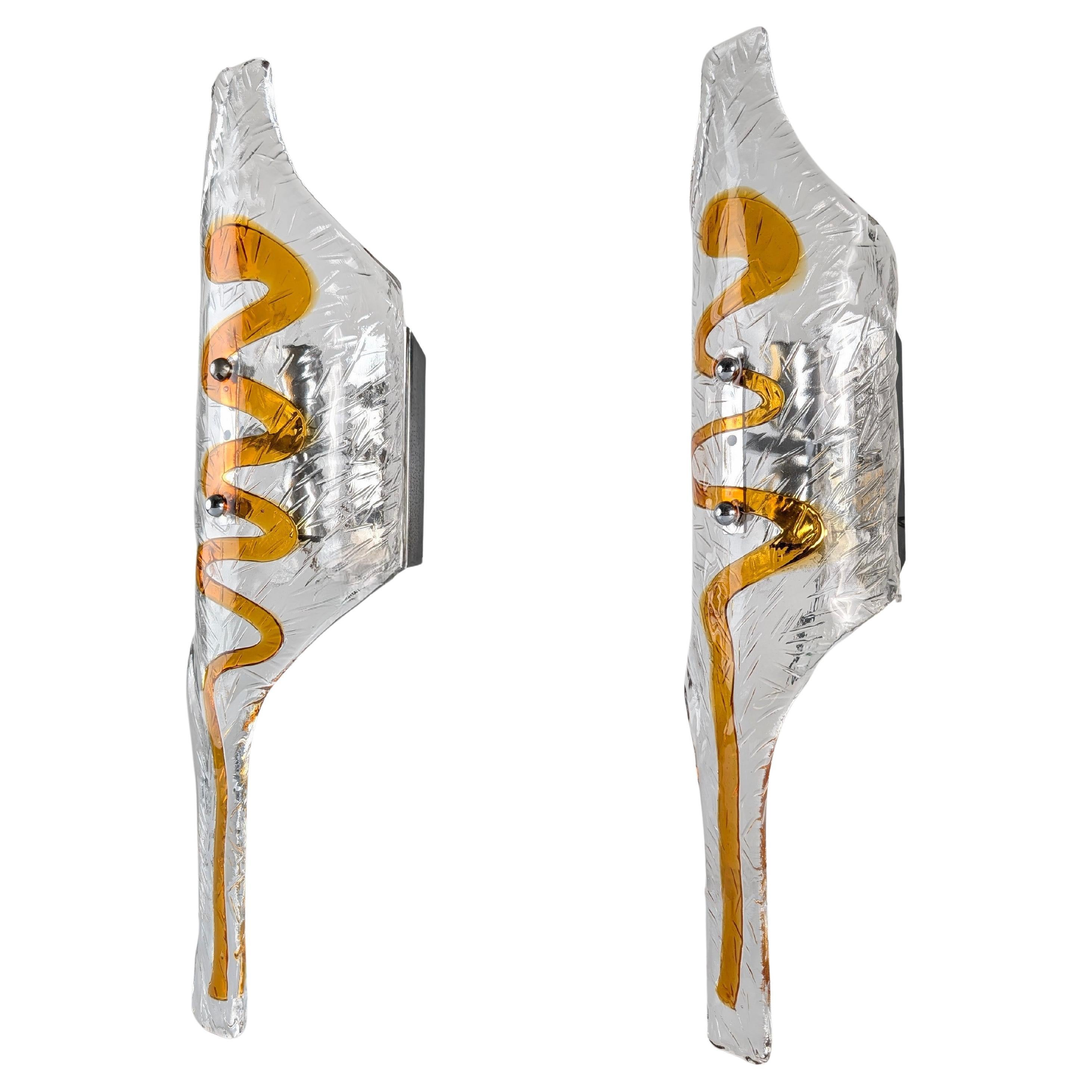 Pair of Murano Glass Sconces XXL by Toni Zuccheri for Mazzega 1970s