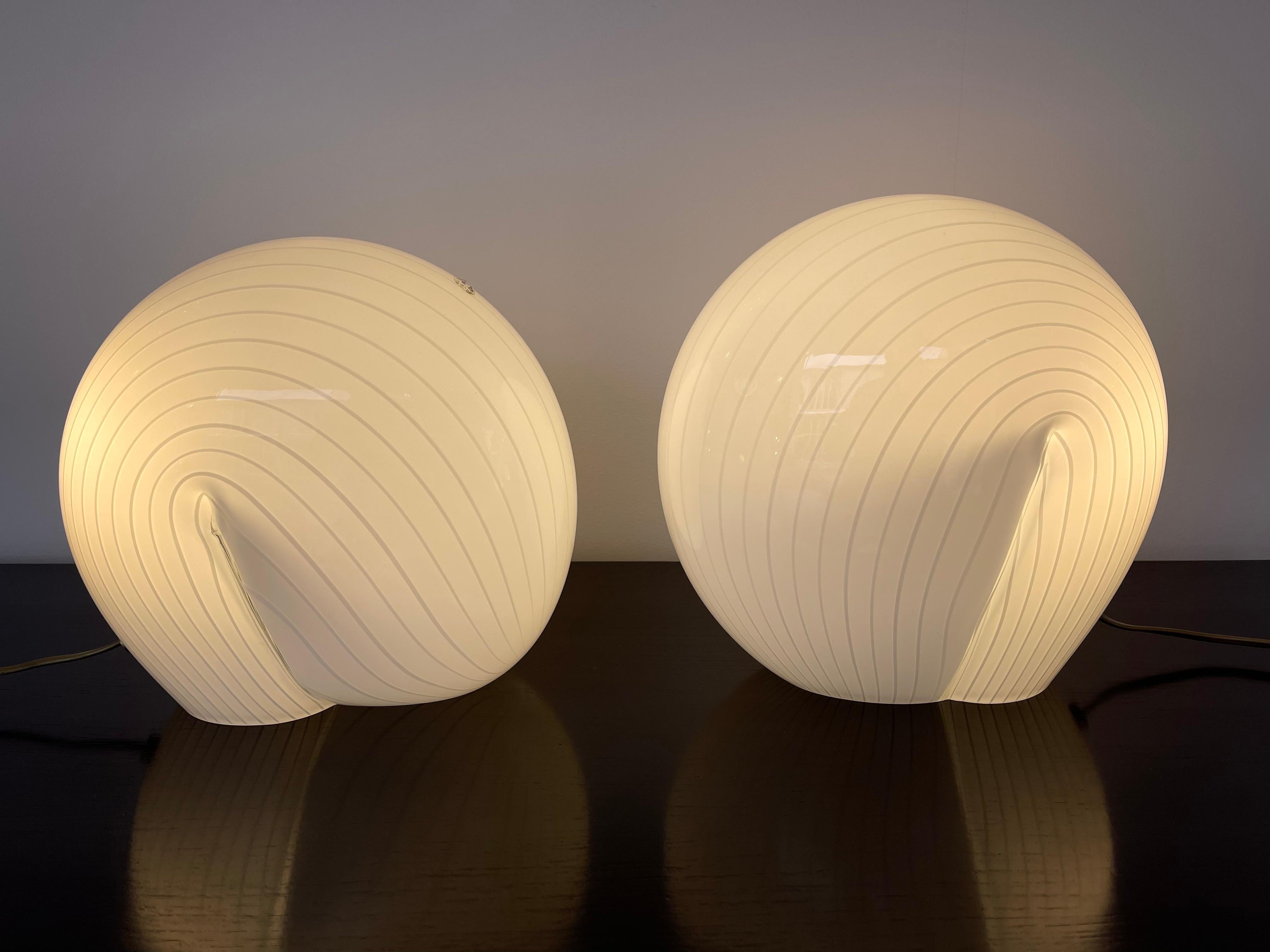 Pair of Murano Glass Shell Lamps, Italy, 1970s 5