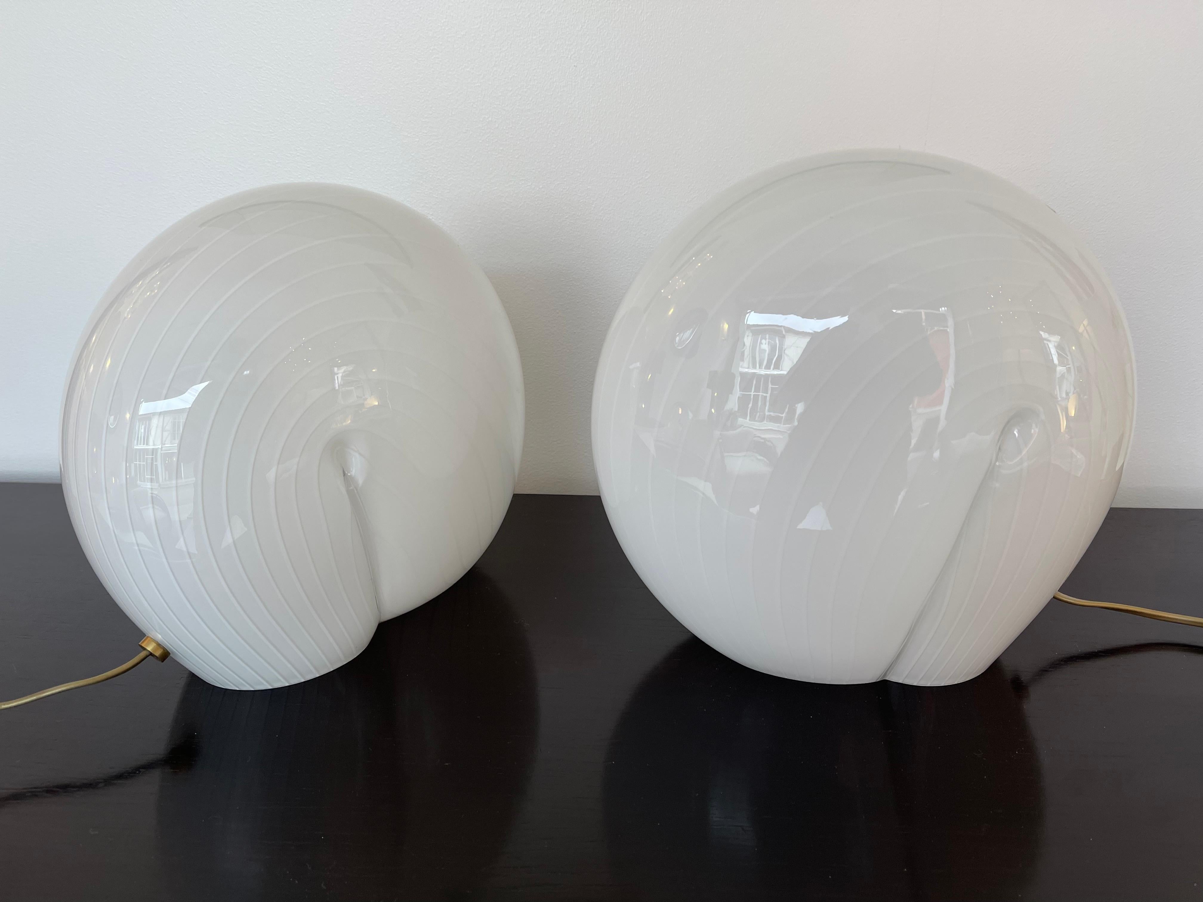 Late 20th Century Pair of Murano Glass Shell Lamps, Italy, 1970s
