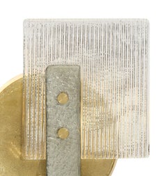 Paire d'appliques en verre de Murano argentées et feuilles d'or