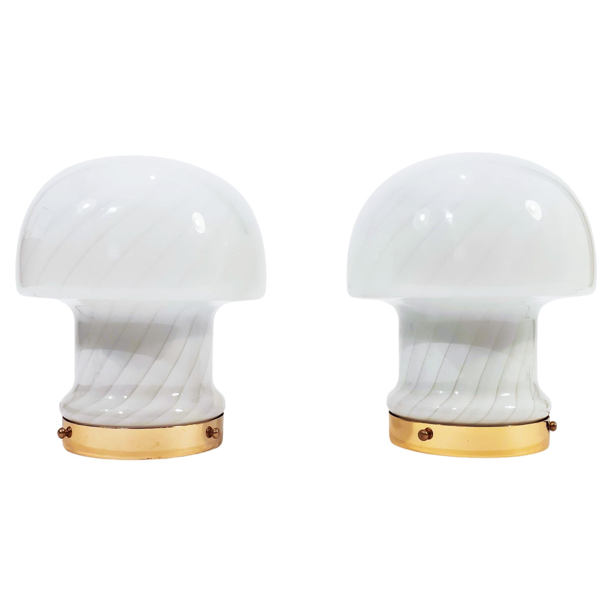 Pair of murano glass Spaceage table lamps from F. Fabbian, Italy, 1970s For Sale