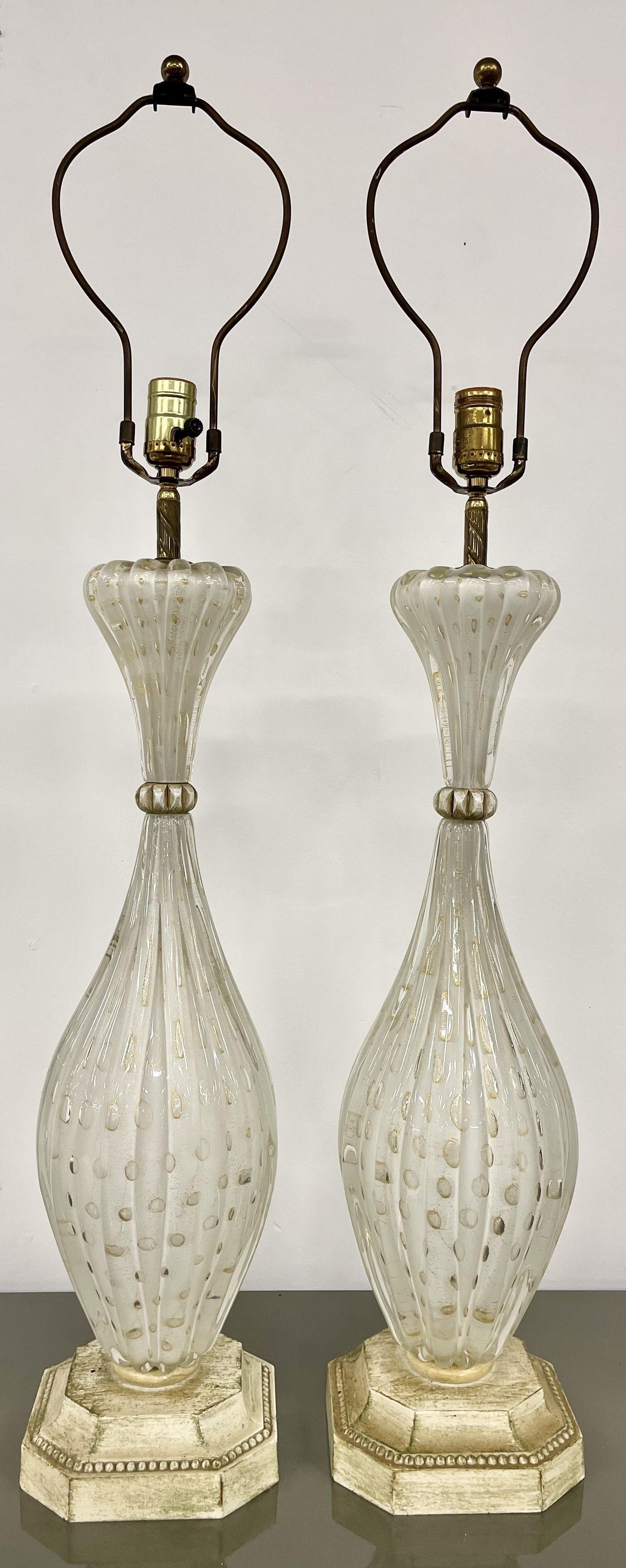 20th Century Pair of Murano Glass Speckle Table Lamps, Mid Century Modern