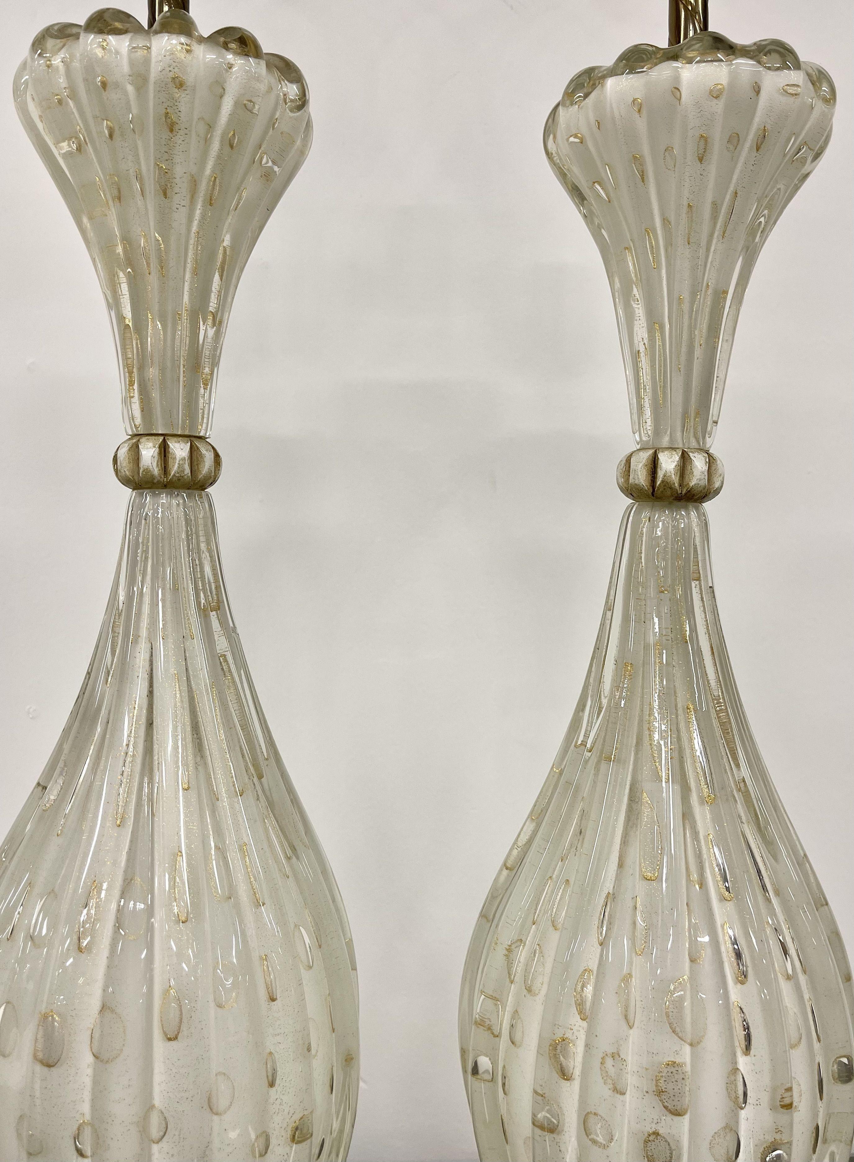 Blown Glass Pair of Murano Glass Speckle Table Lamps, Mid Century Modern