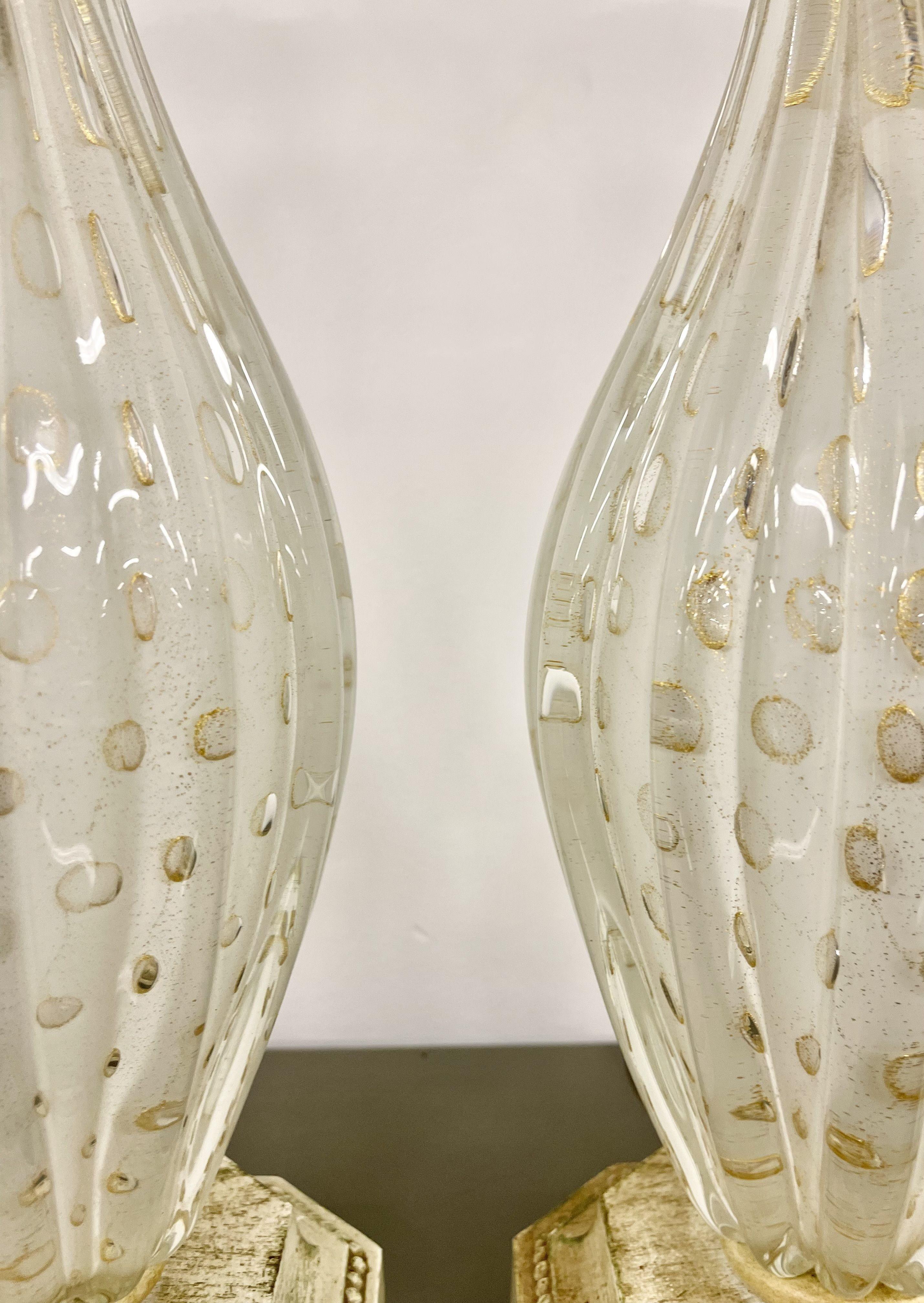 Pair of Murano Glass Speckle Table Lamps, Mid Century Modern 1