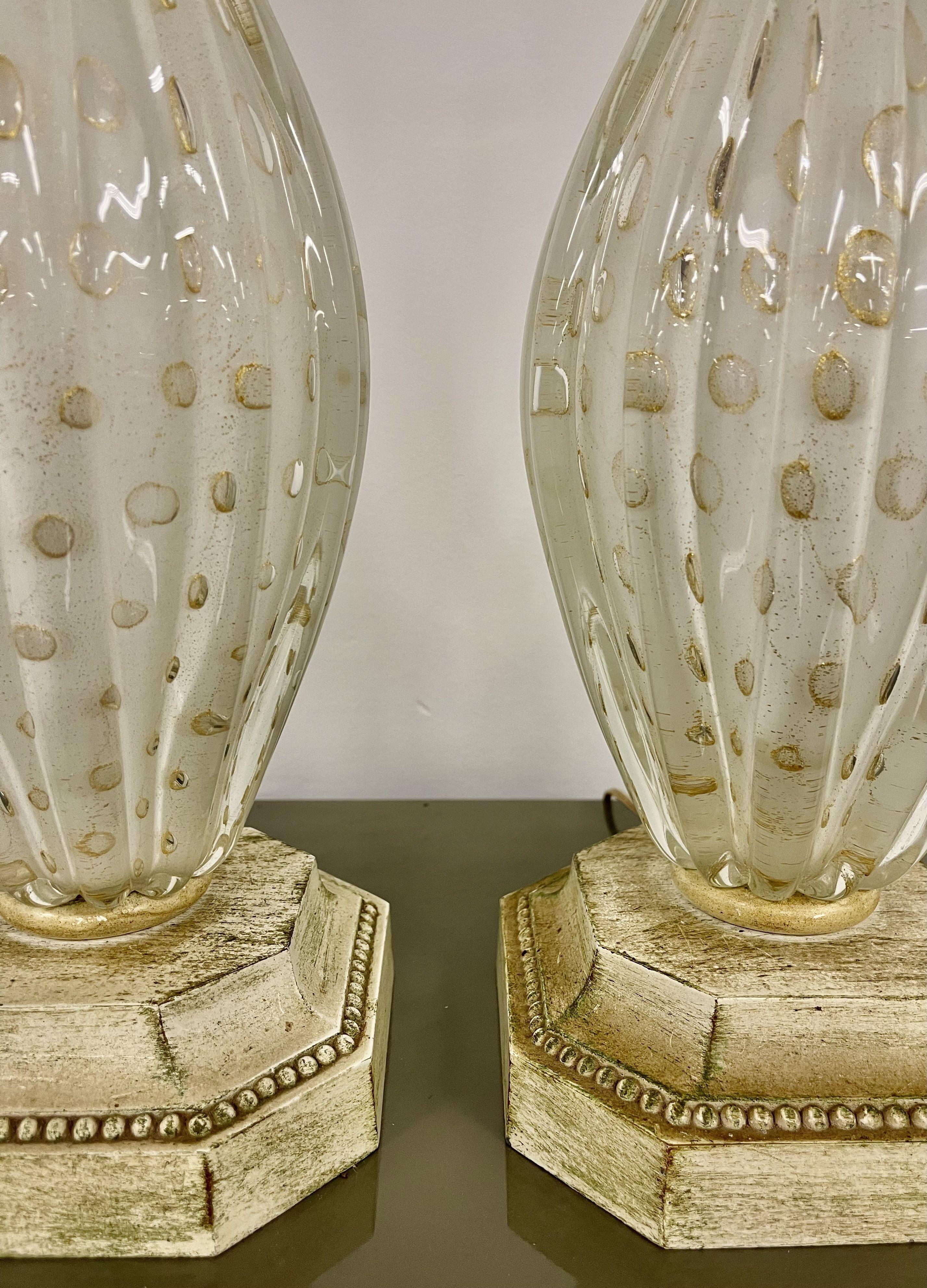 Pair of Murano Glass Speckle Table Lamps, Mid Century Modern 2
