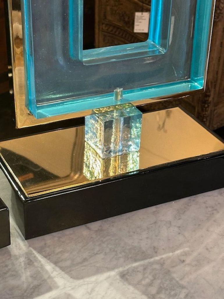 Contemporary Pair of Murano Glass Square Lamps For Sale