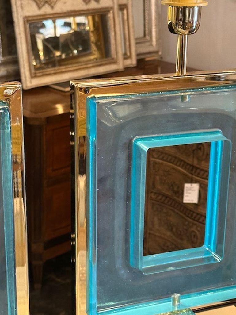 Blown Glass Pair of Murano Glass Square Lamps For Sale