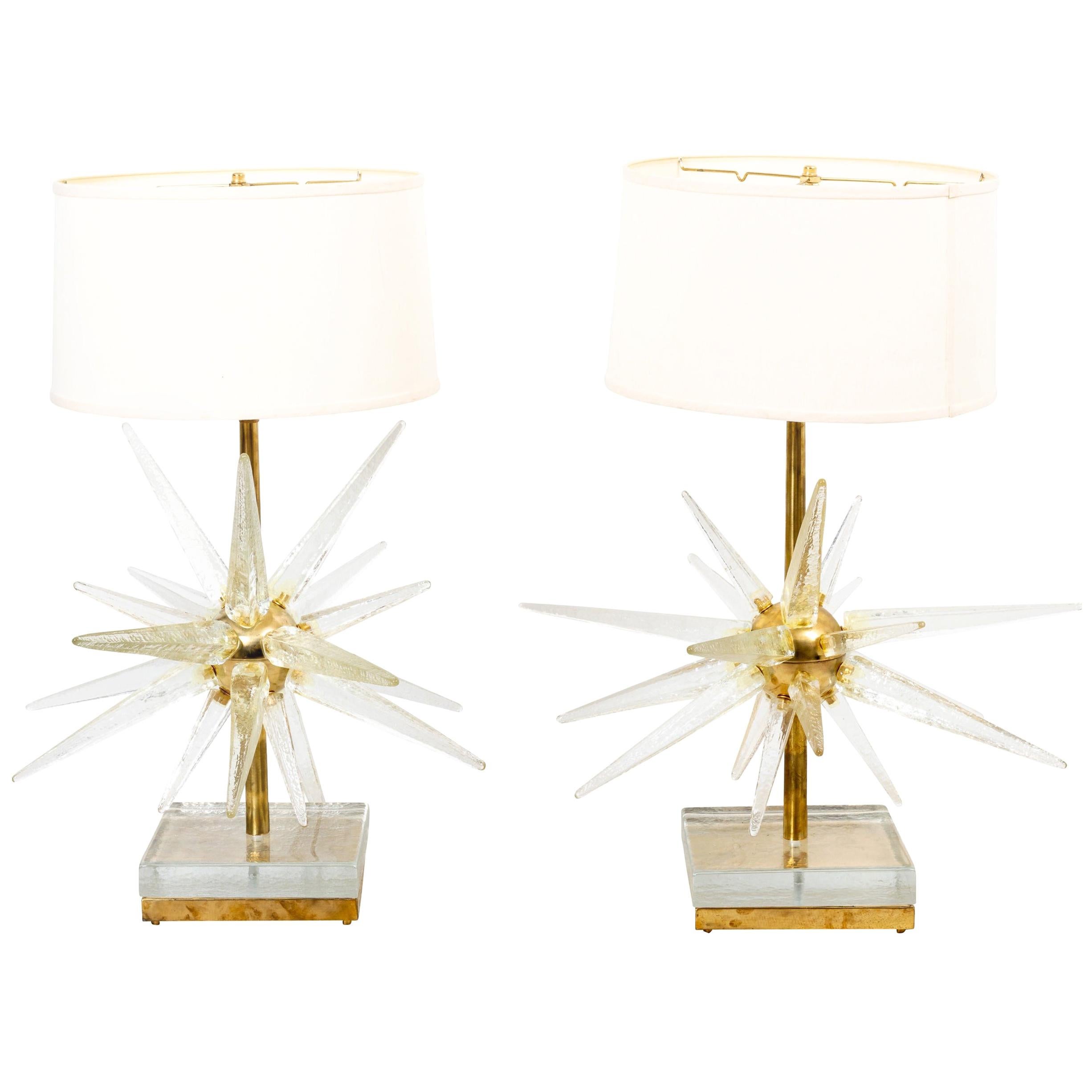 Pair of Murano Glass Starburst Table Lamps For Sale