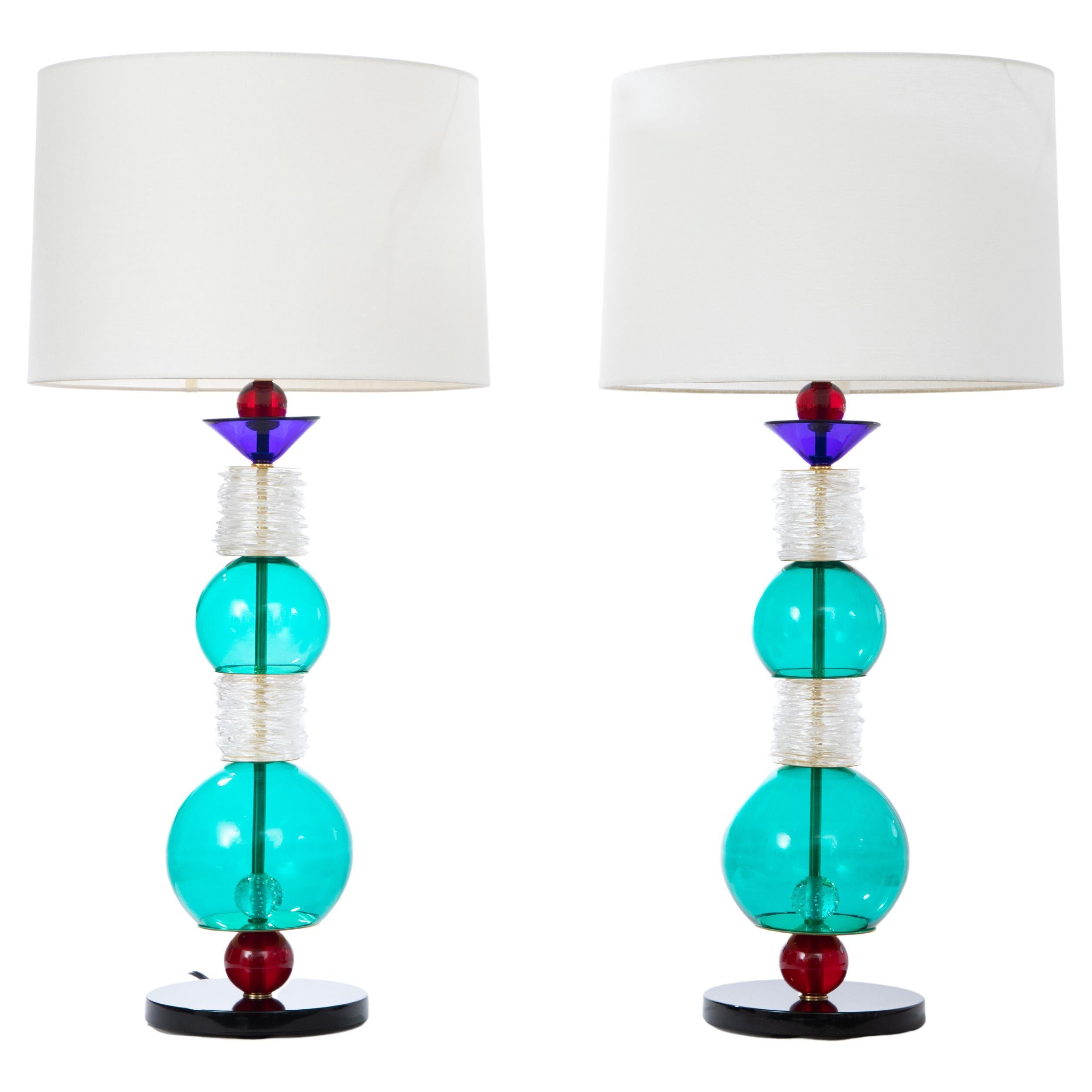 Pair of Murano Glass Studio Table Lamps For Sale