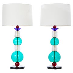Paire de lampes de table de studio en verre de Murano