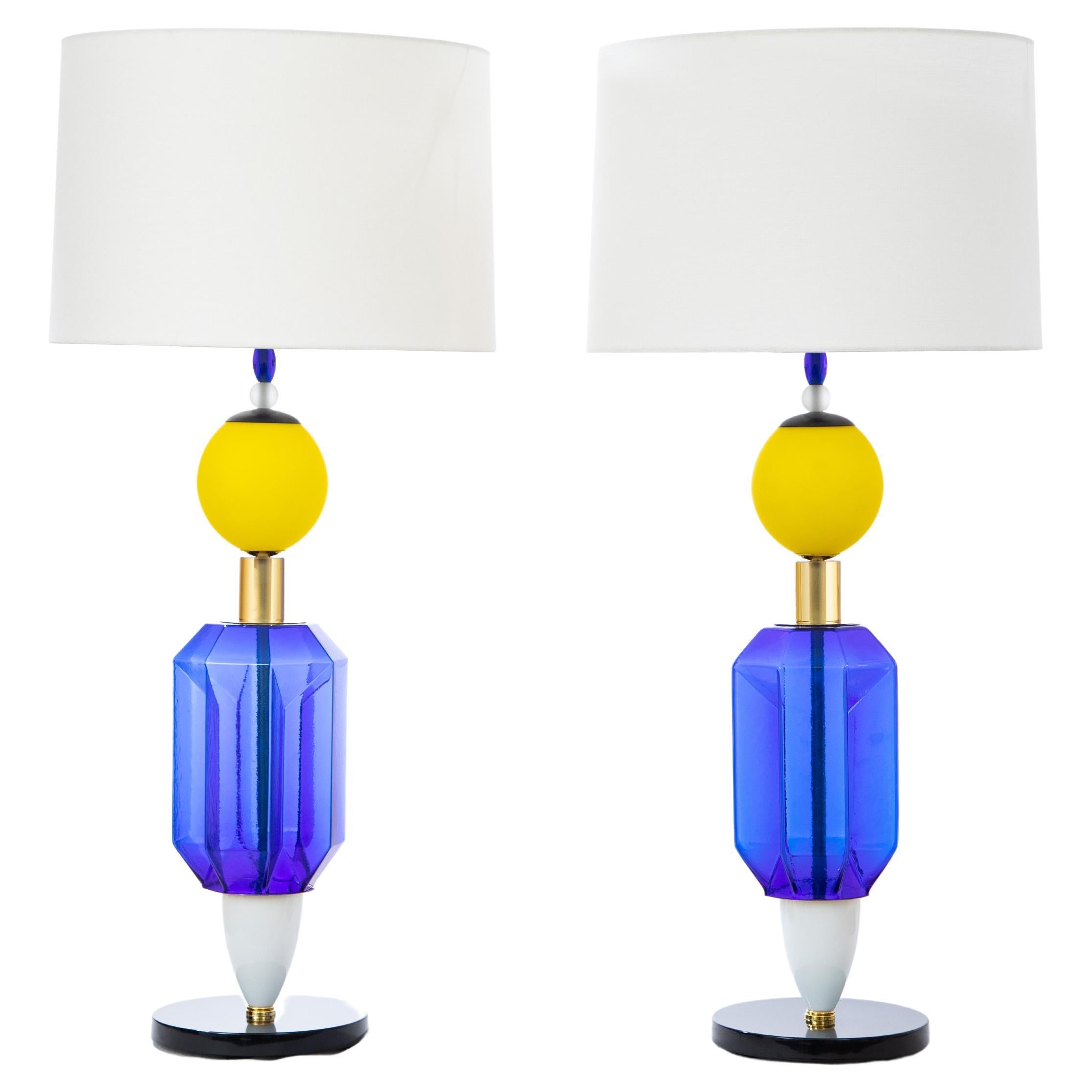 Pair of Murano Glass Studio Table Lamps For Sale