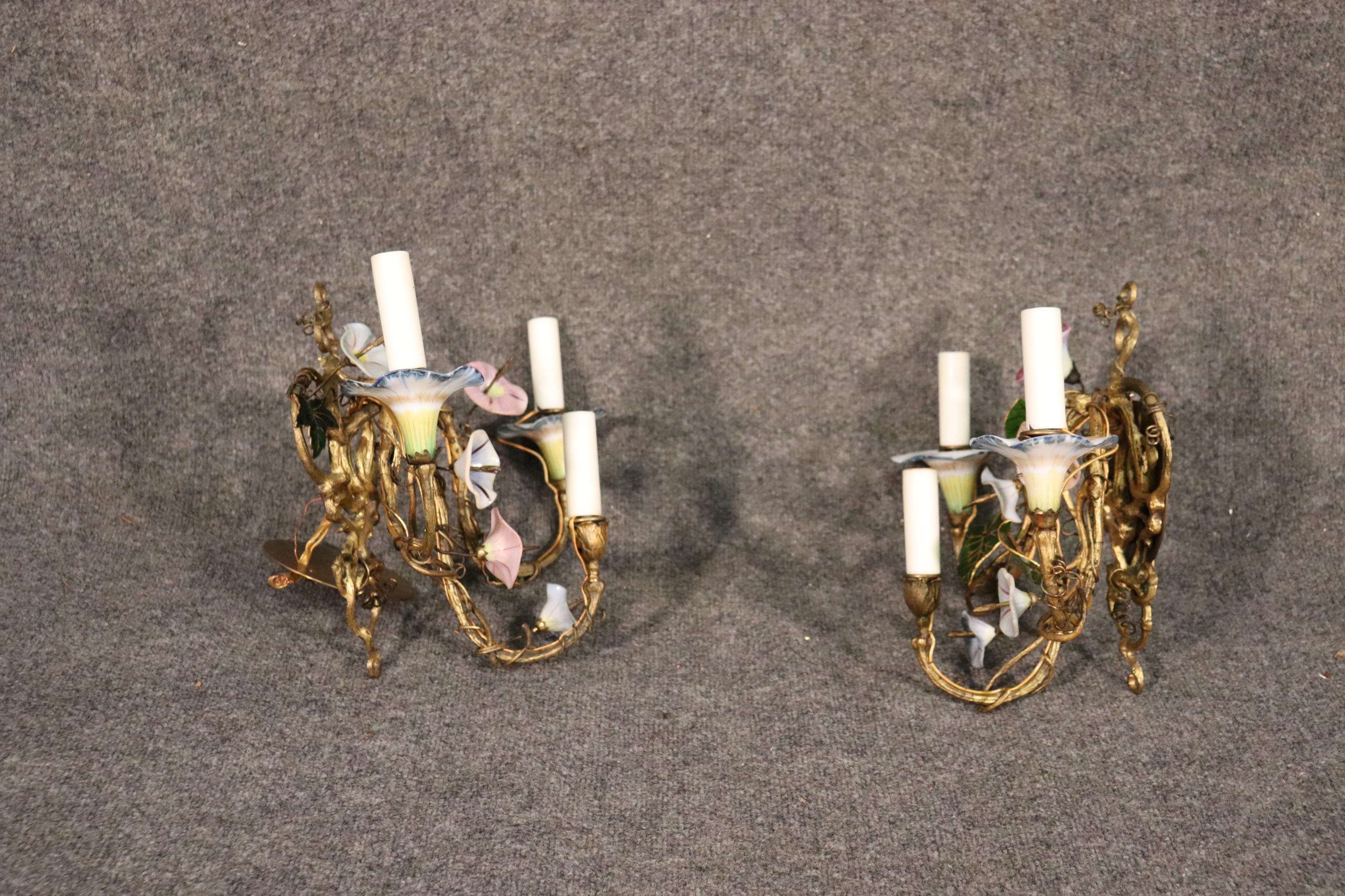 Pair of Porcelain Style Floral Sconces from Italy 5