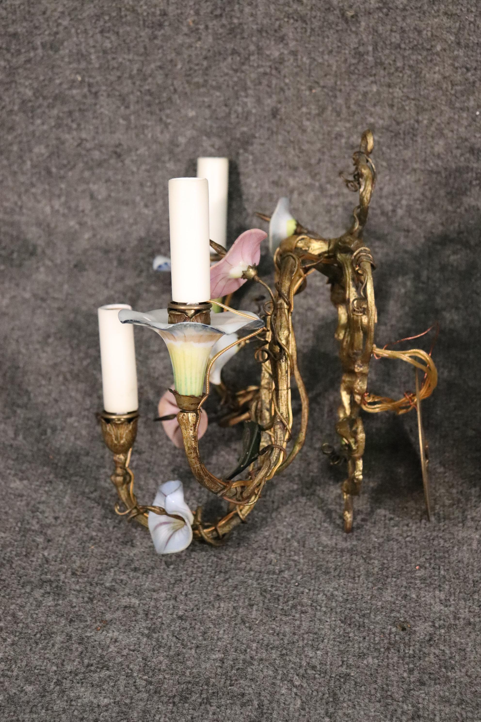 Pair of Porcelain Style Floral Sconces from Italy 10