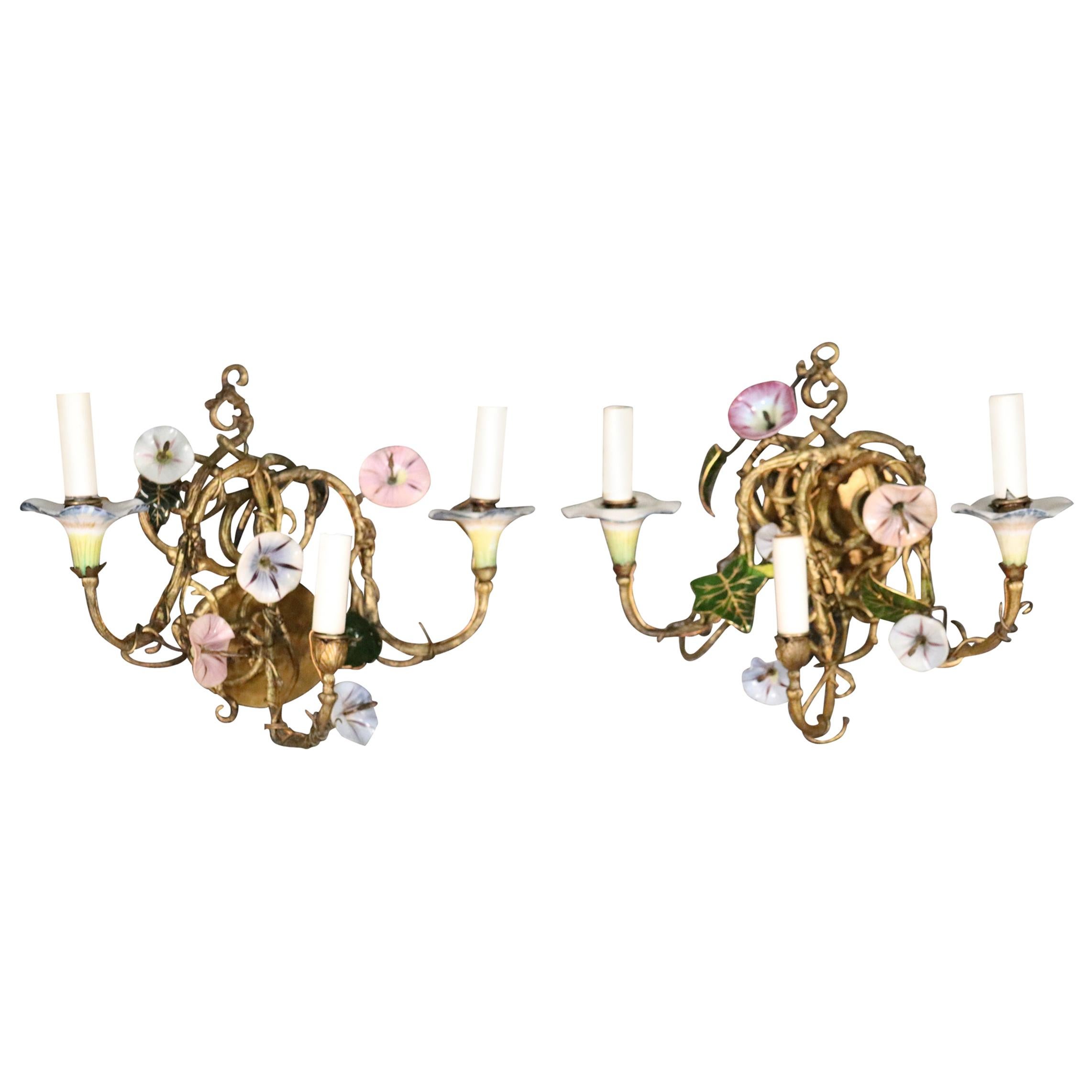 Pair of Porcelain Style Floral Sconces from Italy