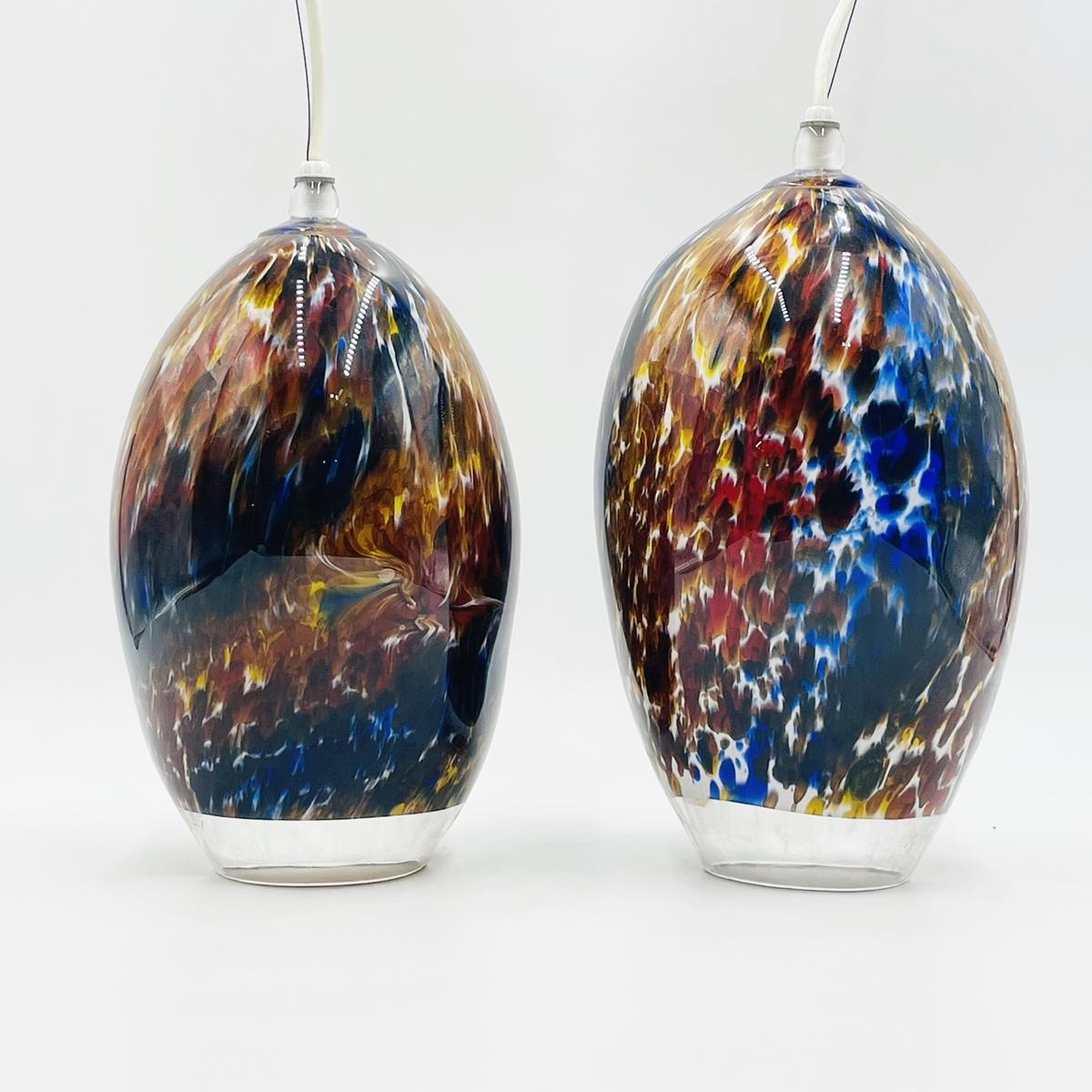 Modern Pair of Murano Glass Style Pendant Lights, Signed & Dated For Sale