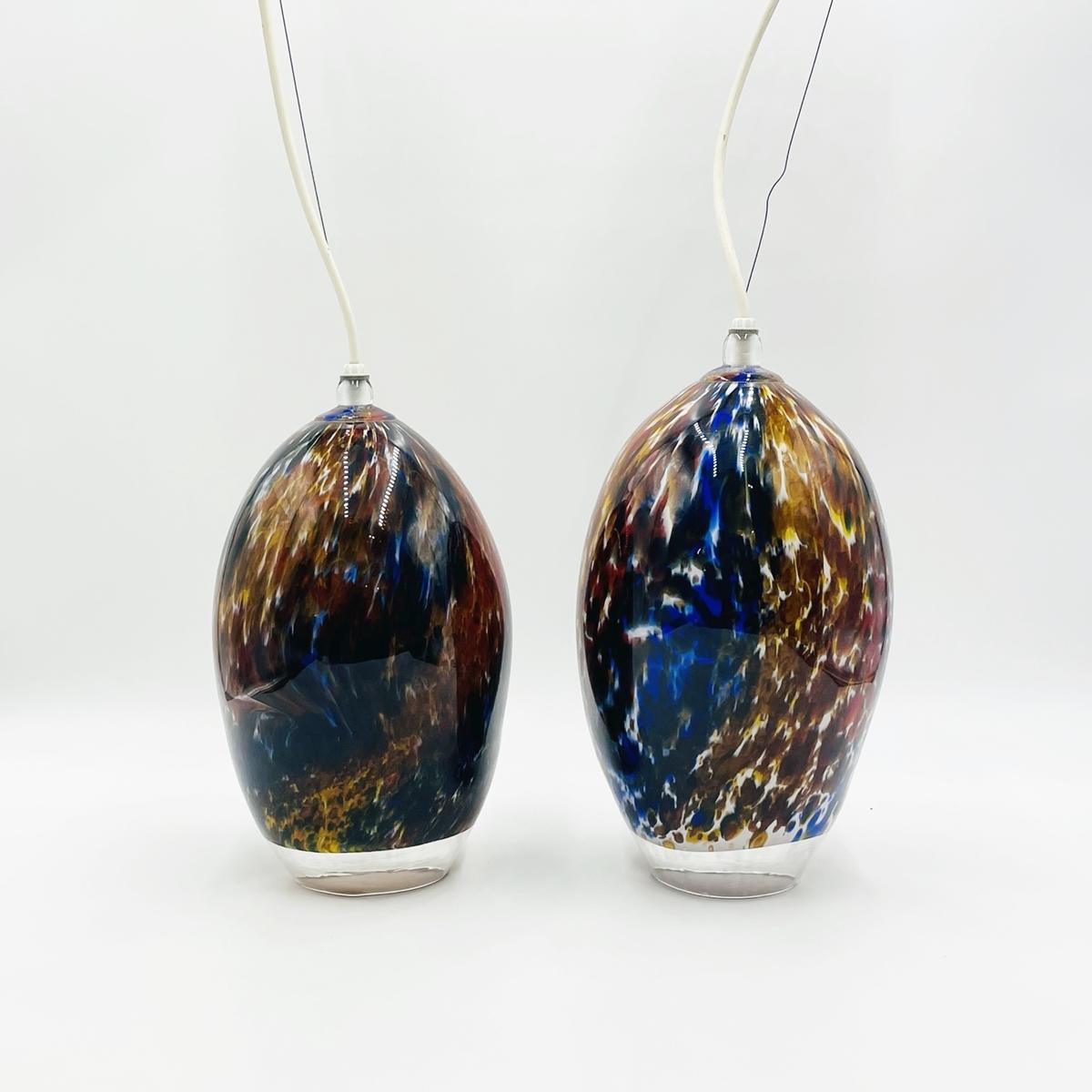 Italian Pair of Murano Glass Style Pendant Lights, Signed & Dated For Sale
