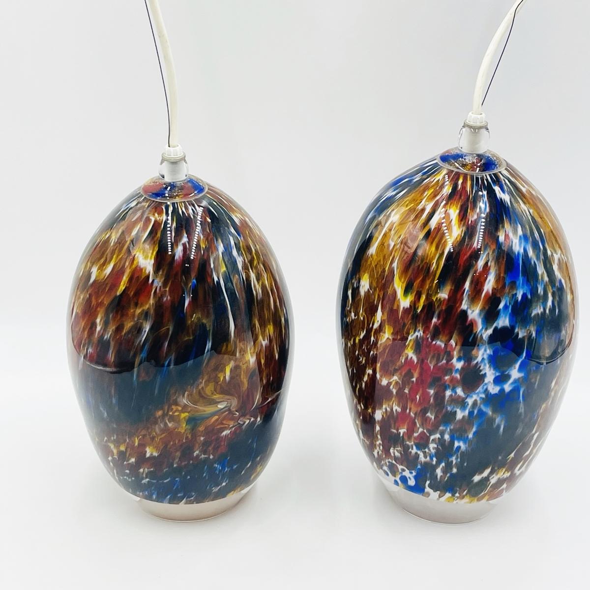 Pair of Murano Glass Style Pendant Lights, Signed & Dated In Good Condition For Sale In Los Angeles, CA