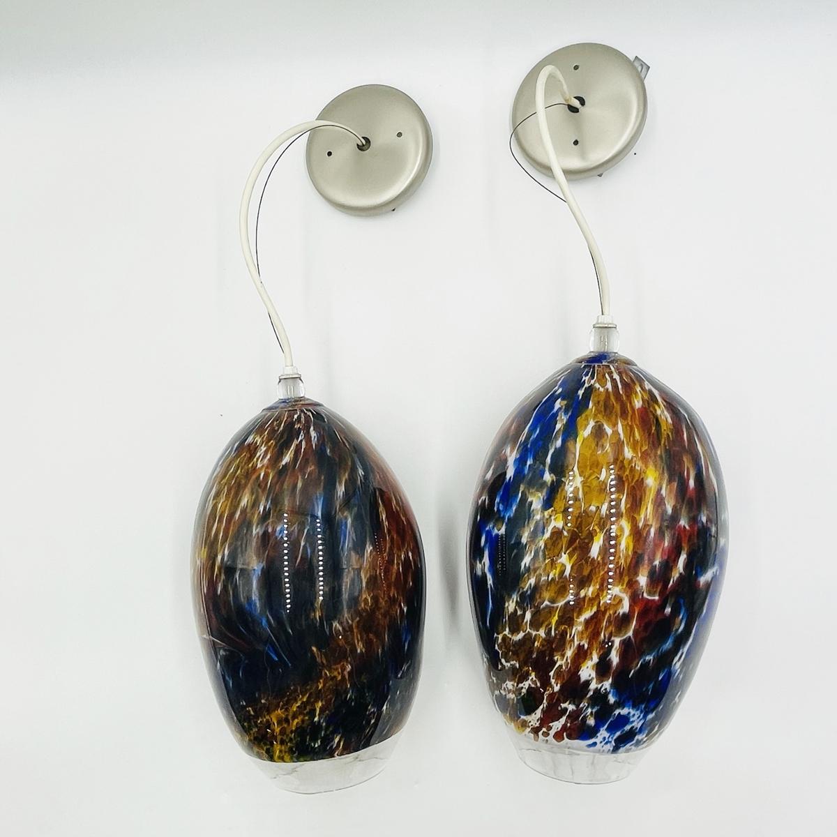 Contemporary Pair of Murano Glass Style Pendant Lights, Signed & Dated For Sale