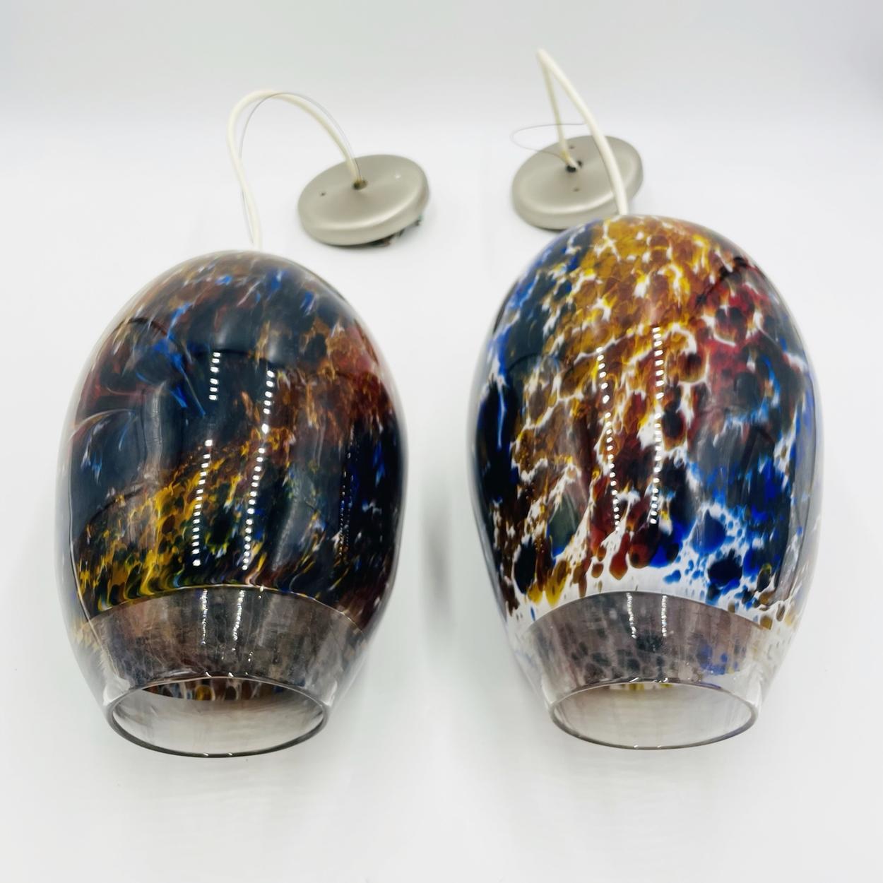 Pair of Murano Glass Style Pendant Lights, Signed & Dated For Sale 2