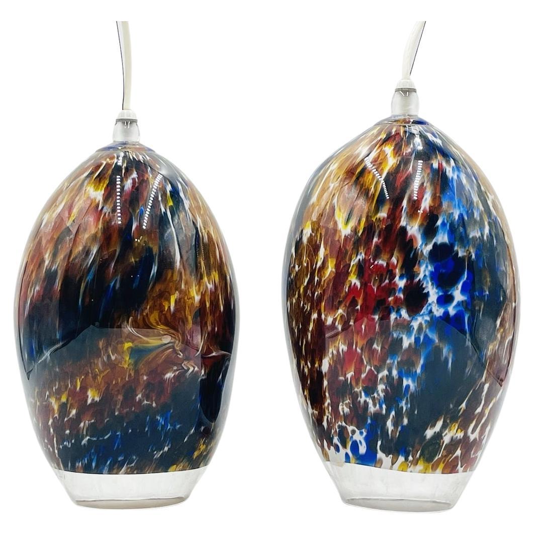 Pair of Murano Glass Style Pendant Lights, Signed & Dated For Sale