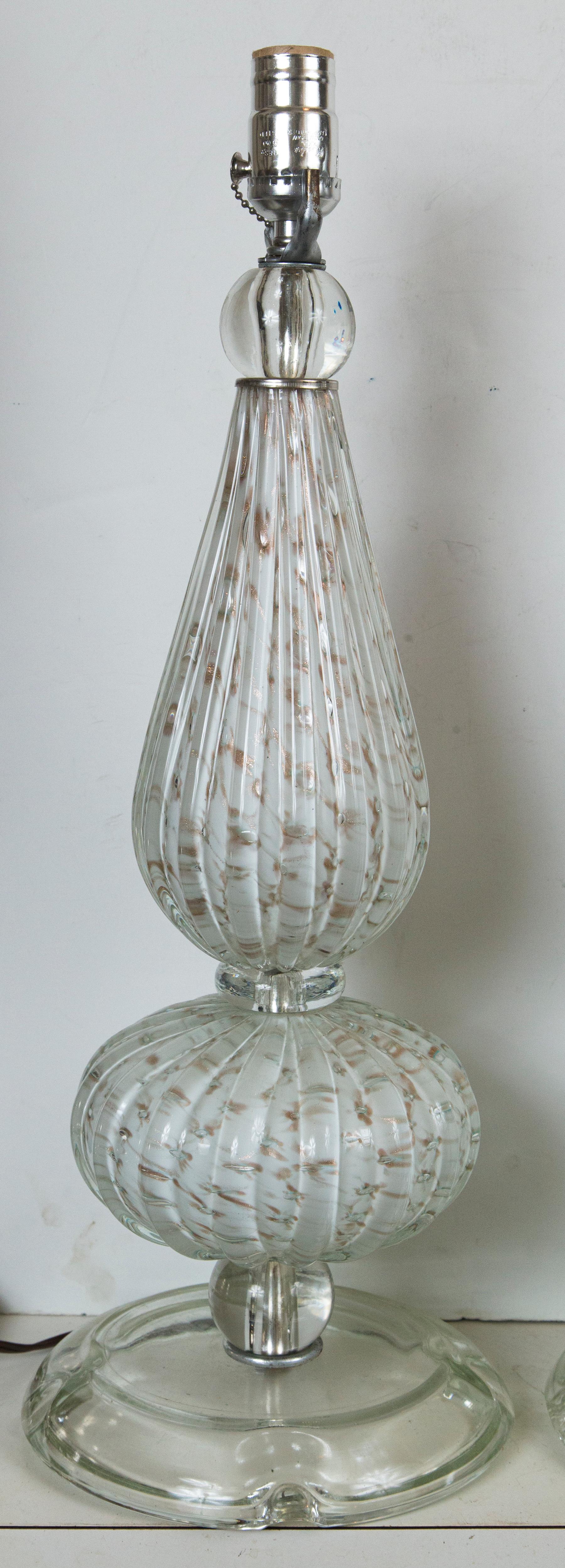 Pair of Murano Glass Style Table Lamps In Excellent Condition For Sale In Woodbury, CT