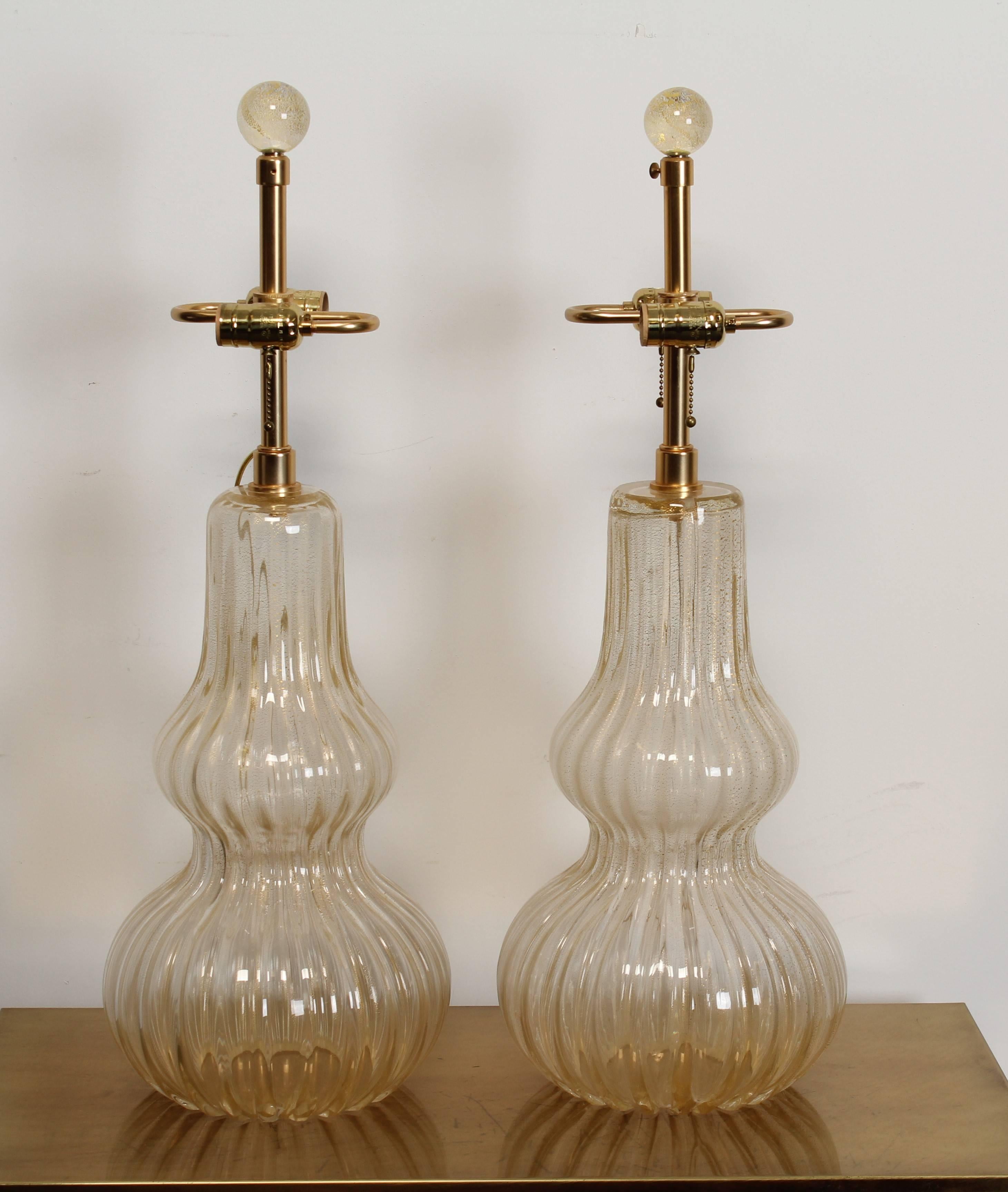 Italian Pair of Murano Glass Table Lamps, 1980