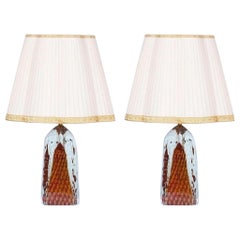 Pair of Murano Glass Table Lamps, 1990s - Gold Submerged & Ruby Radiance 20th