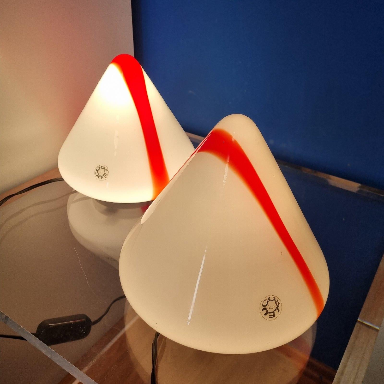 Paar Muranoglas-Tischlampen von Renato Toso, Leucos, Italien, 70er-Jahre (Italienisch) im Angebot