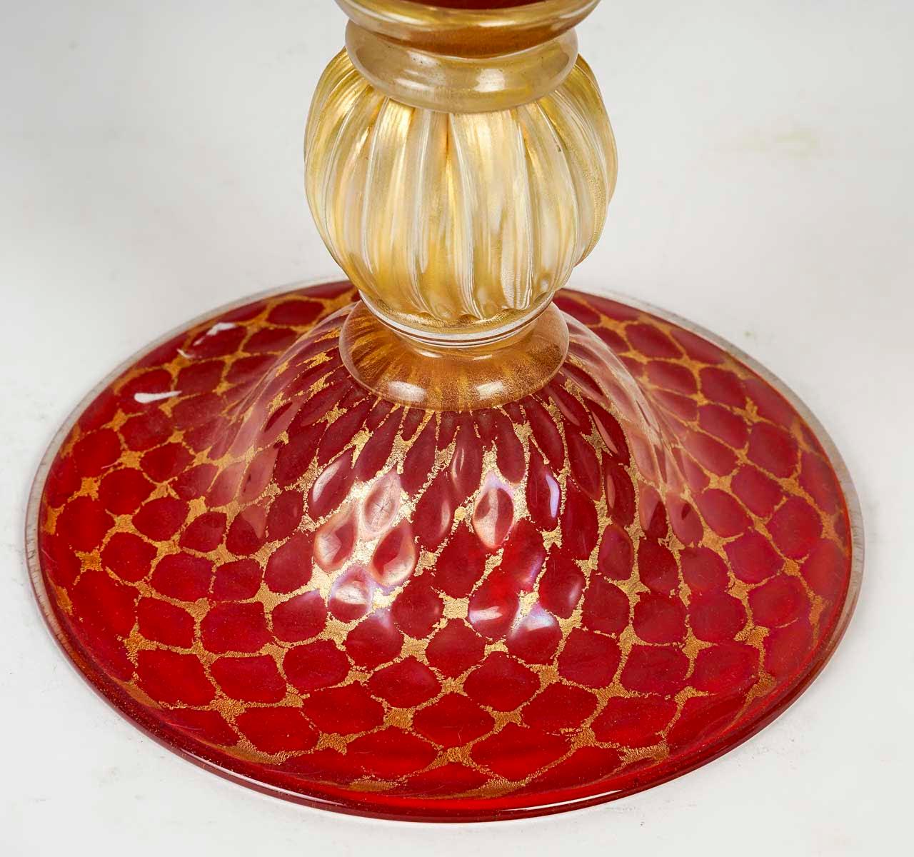 Italian Pair of Murano Glass Table Lamps, Circa 1950.