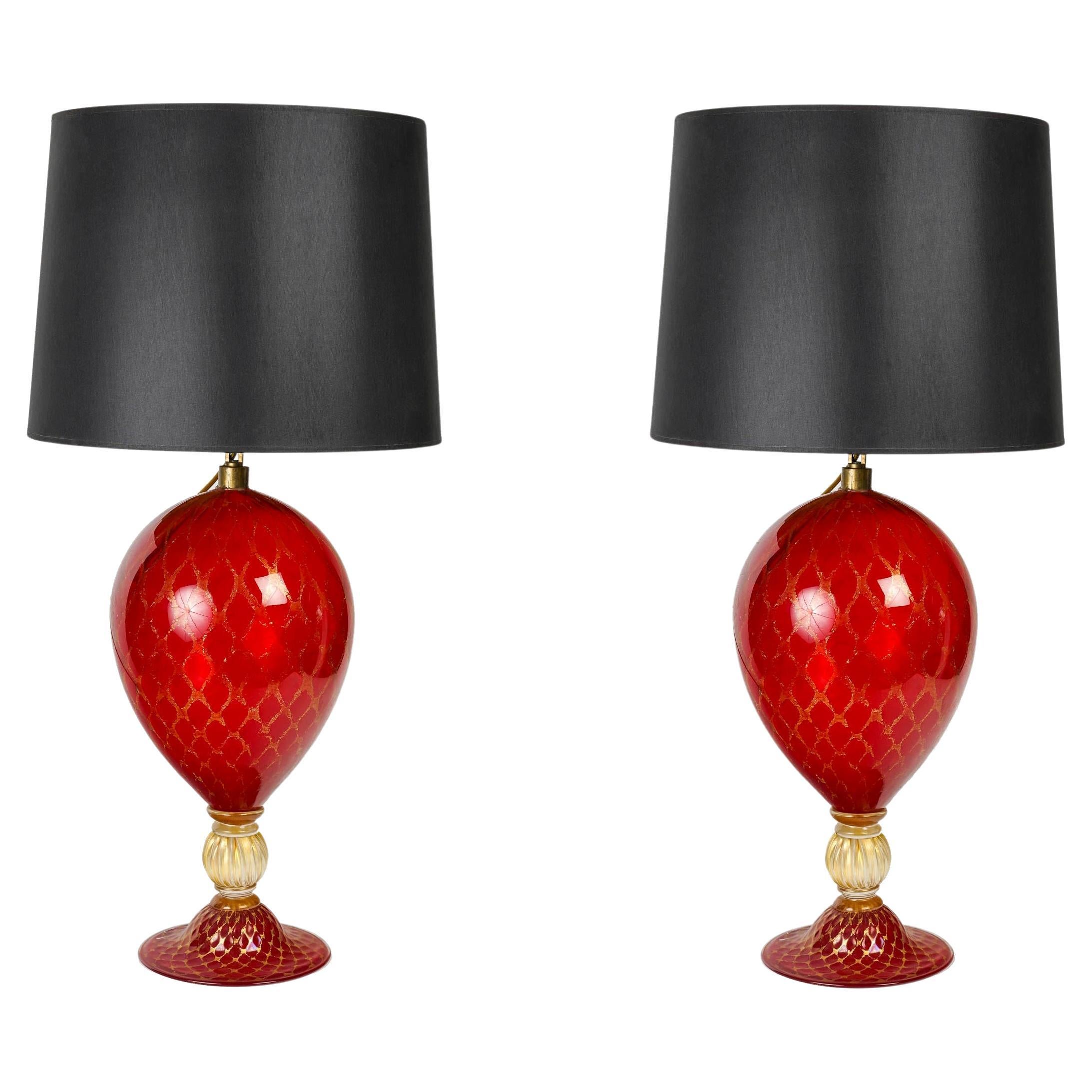 Pair of Murano Glass Table Lamps, Circa 1950.
