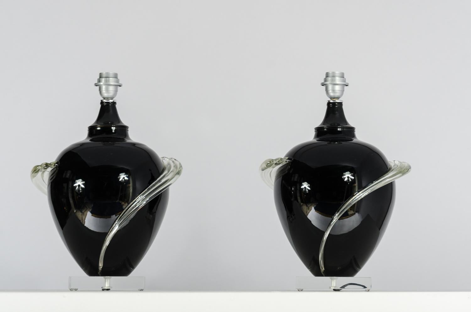 Pair of Murano glass Table Lamps, circa 1980s In Good Condition For Sale In Brussels, BE